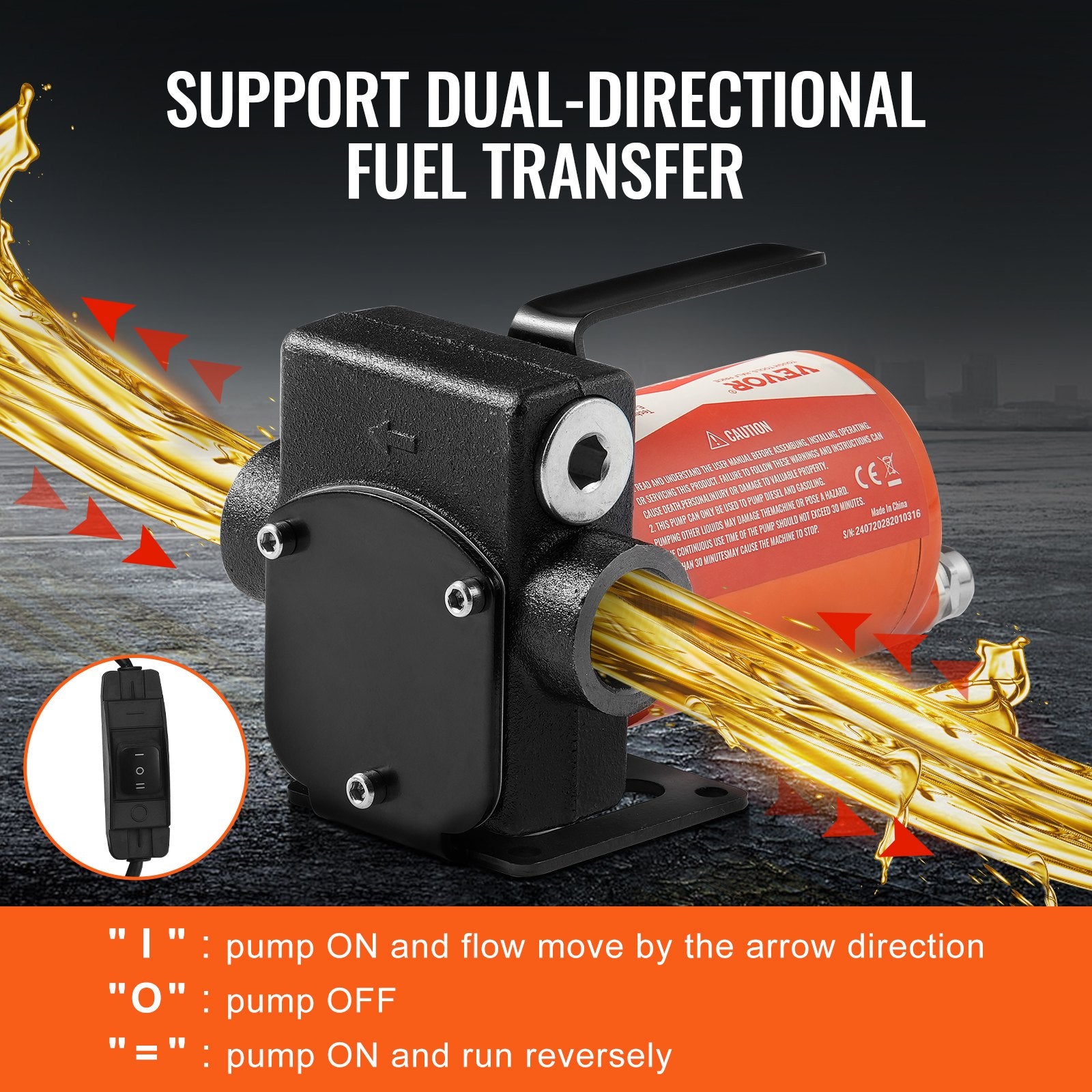 Fuel Transfer Pump 12V DC 5.3 GPM Portable Diesel Gasoline Auto Nozzle