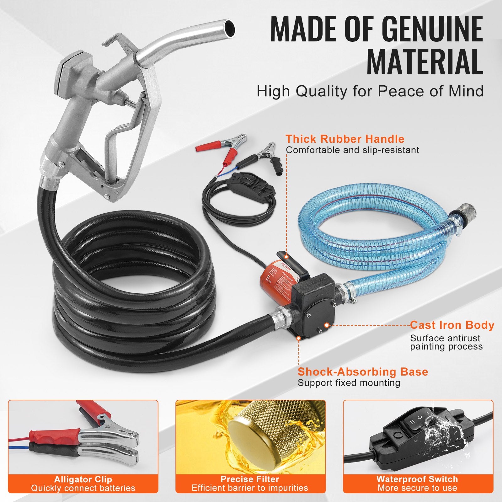 Fuel Transfer Pump 12V DC 5.3 GPM Portable Diesel Gasoline Auto Nozzle
