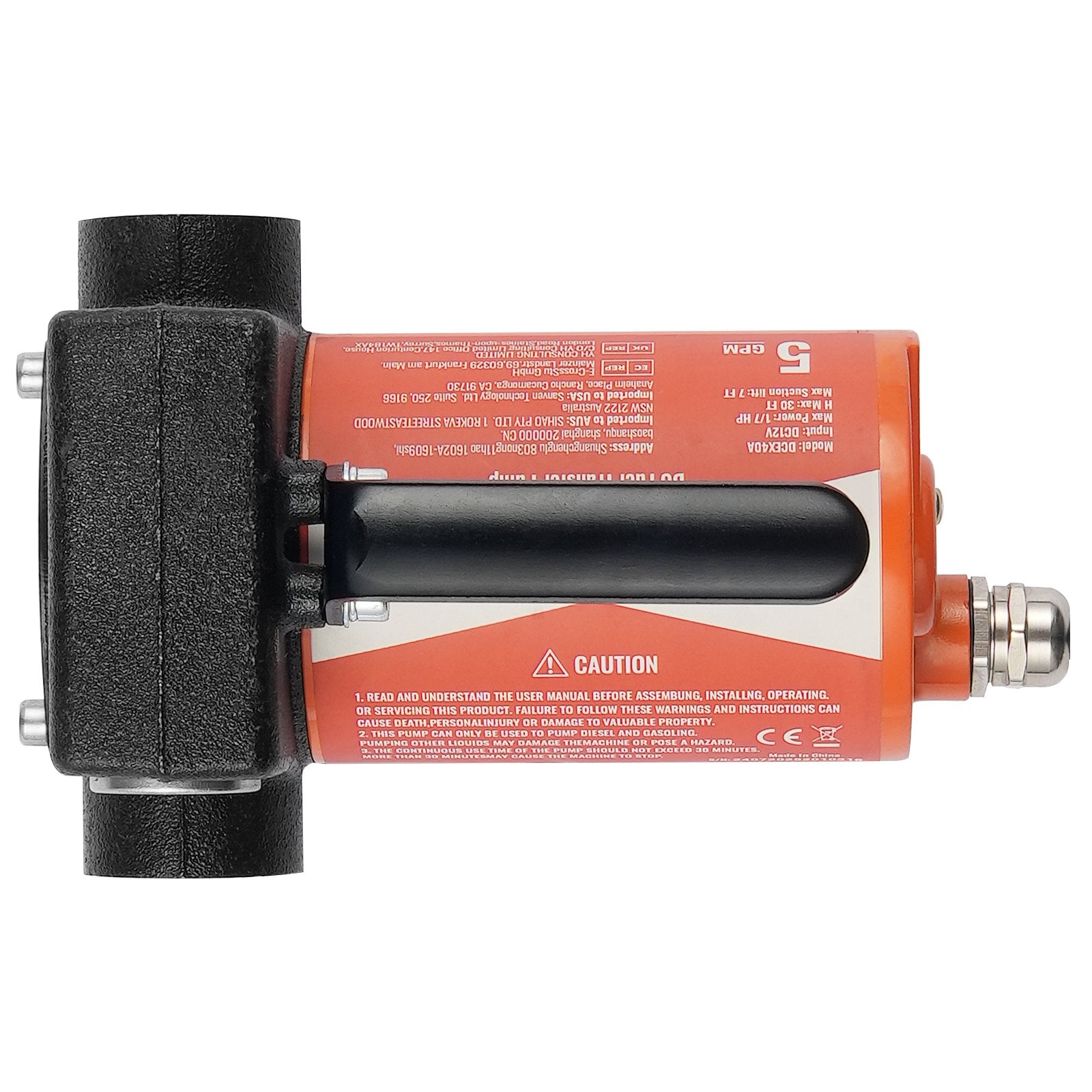 Fuel Transfer Pump 12V DC 5.3 GPM Portable Diesel Gasoline Auto Nozzle