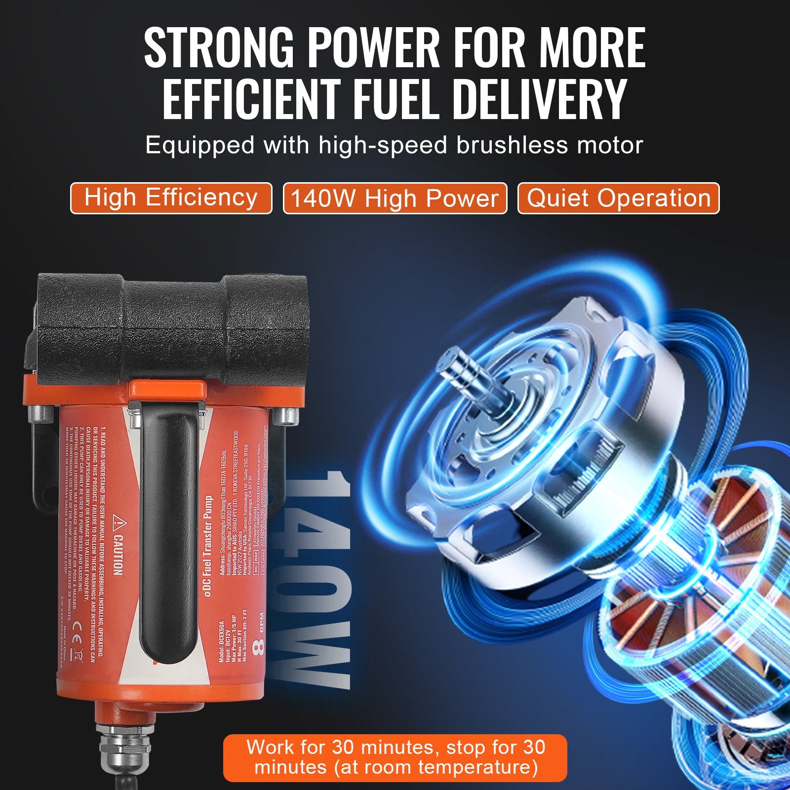 Fuel Transfer Pump 12V DC 8GPM 1/6 HP Portable Electric Auto Shut-Off Nozzle