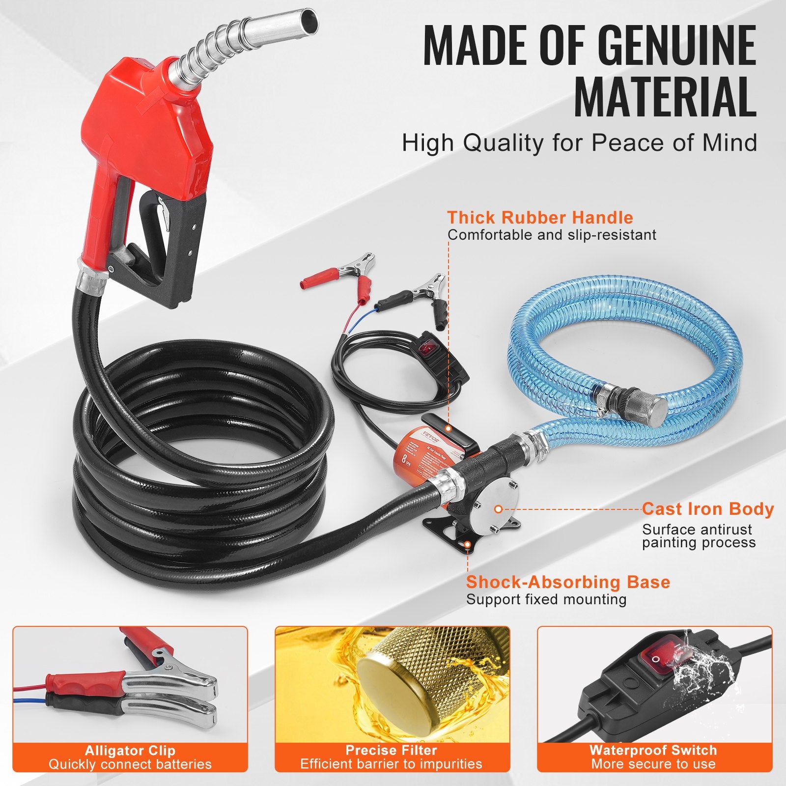 Fuel Transfer Pump 12V DC 8GPM 1/6 HP Portable Electric Auto Shut-Off Nozzle