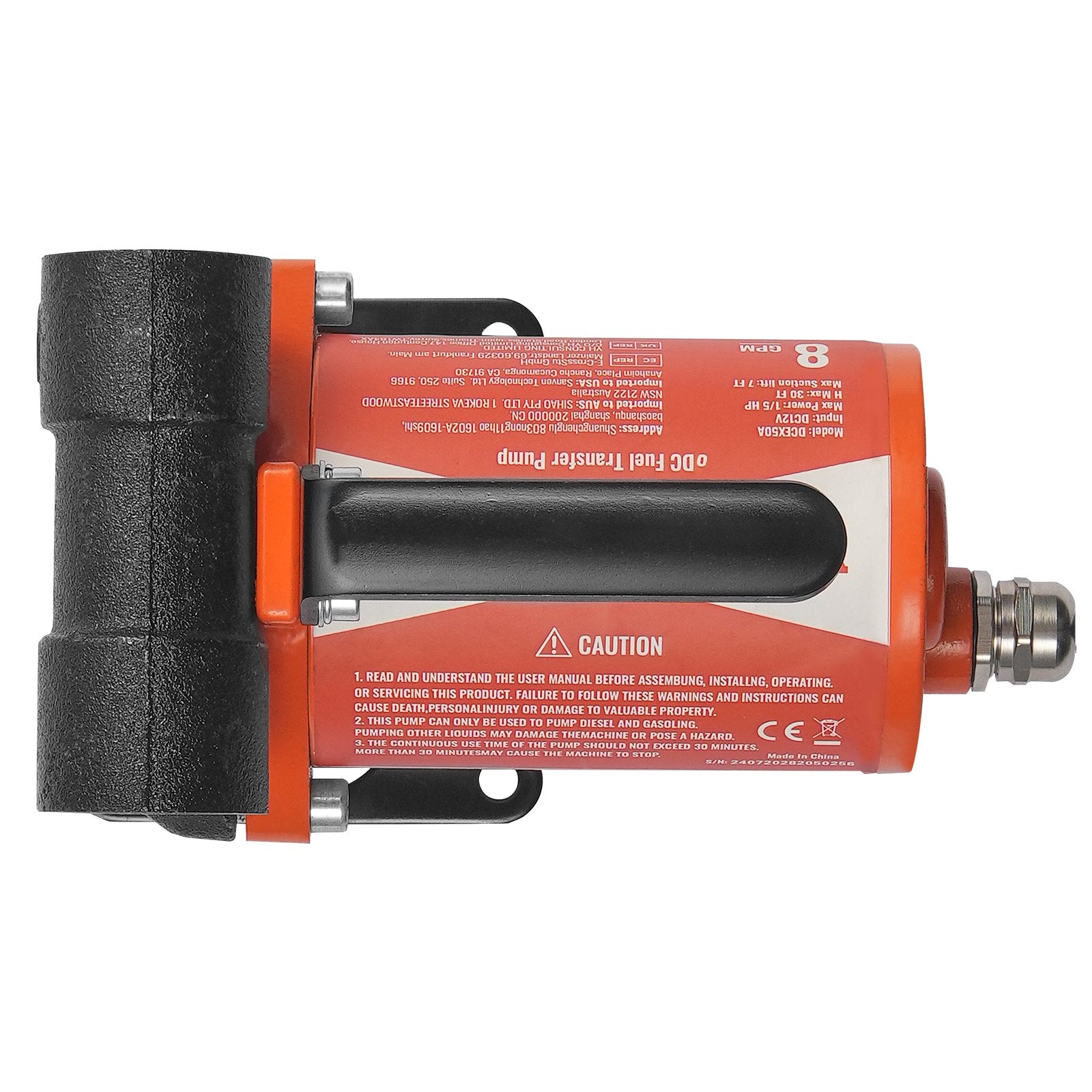 Fuel Transfer Pump 12V DC 8GPM 1/6 HP Portable Electric Auto Shut-Off Nozzle