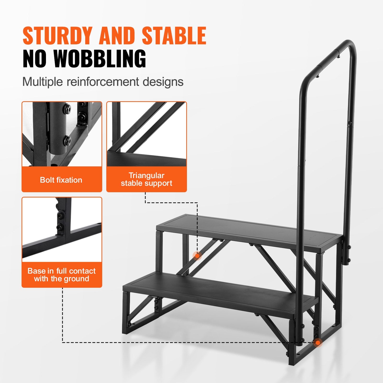 RV Steps 2-Step 199.58kg Carbon Steel Non-Slip w/Handrail for RV Trailer Camper
