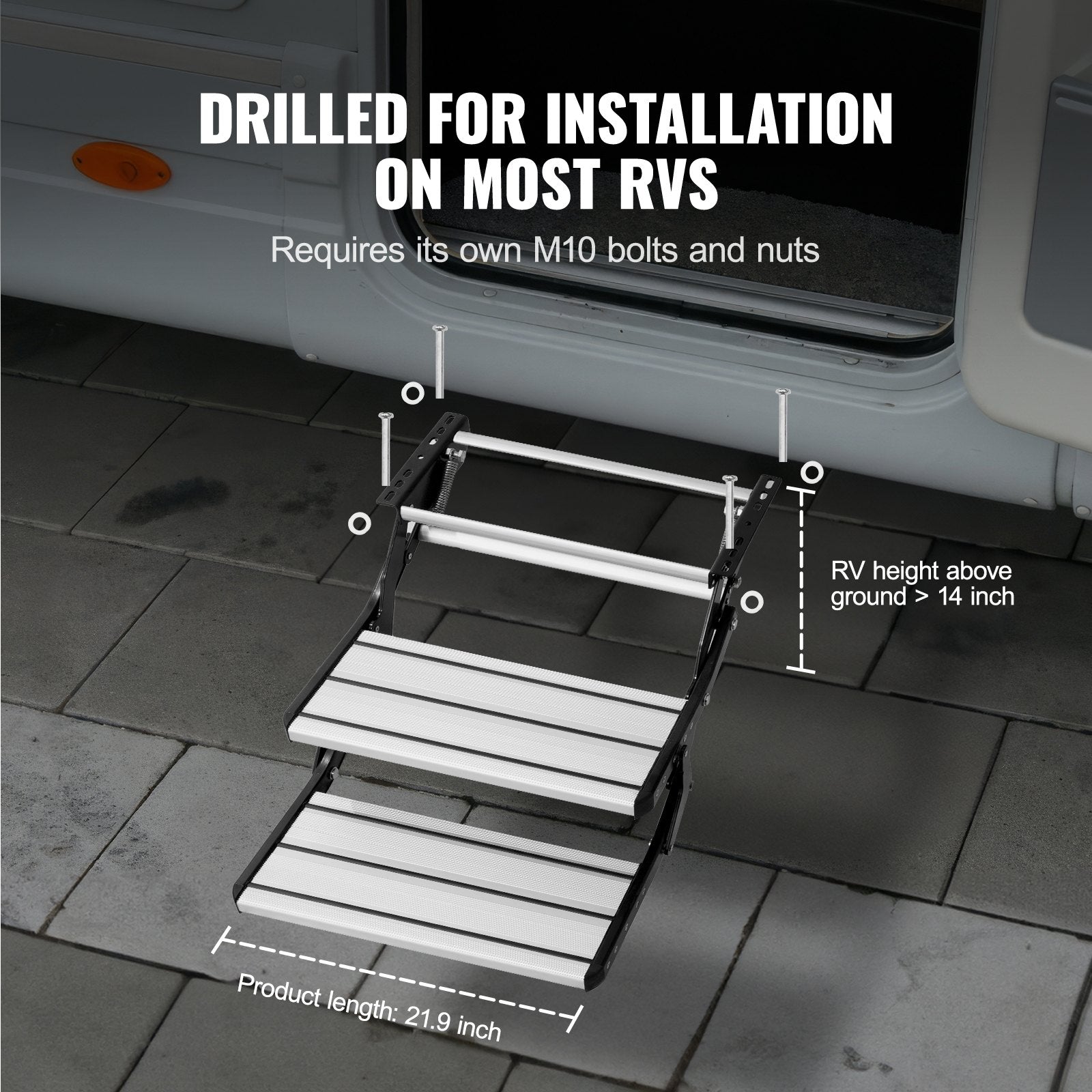RV Steps 2-Step Manual Retractable Foldable 440lbs Aluminum Non-Slip Trailer
