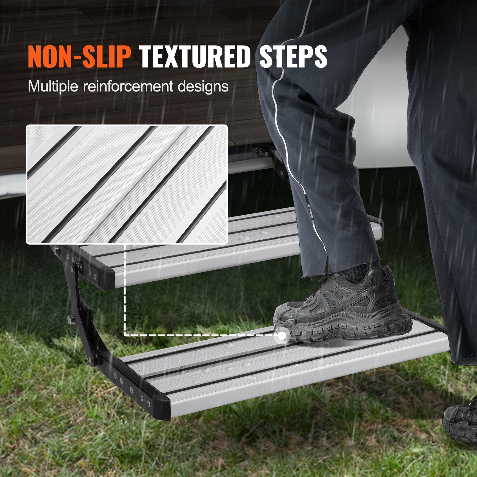 RV Steps 2-Step Manual Retractable Foldable 440lbs Aluminum Non-Slip Trailer