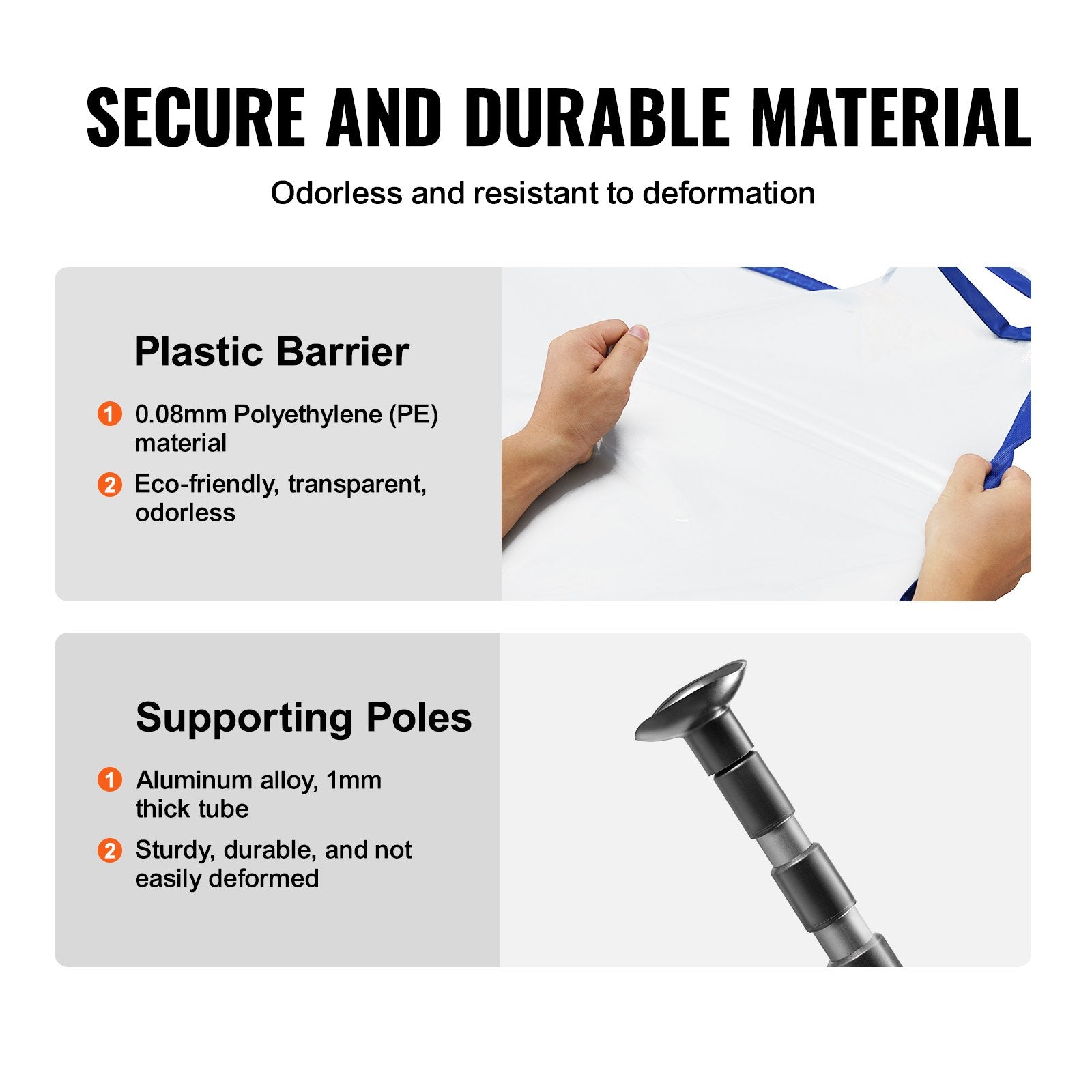 Dust Barrier Poles System 10 Ft with Plastic Film Magnetic Zipper 4 Poles