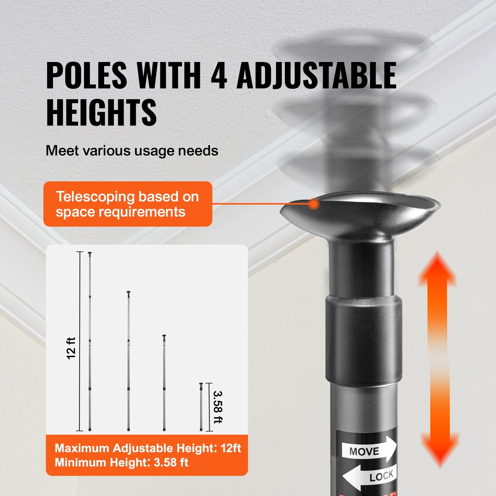 Dust Barrier Poles 12 Ft System with Magnetic Zipper & Plastic Film Kit