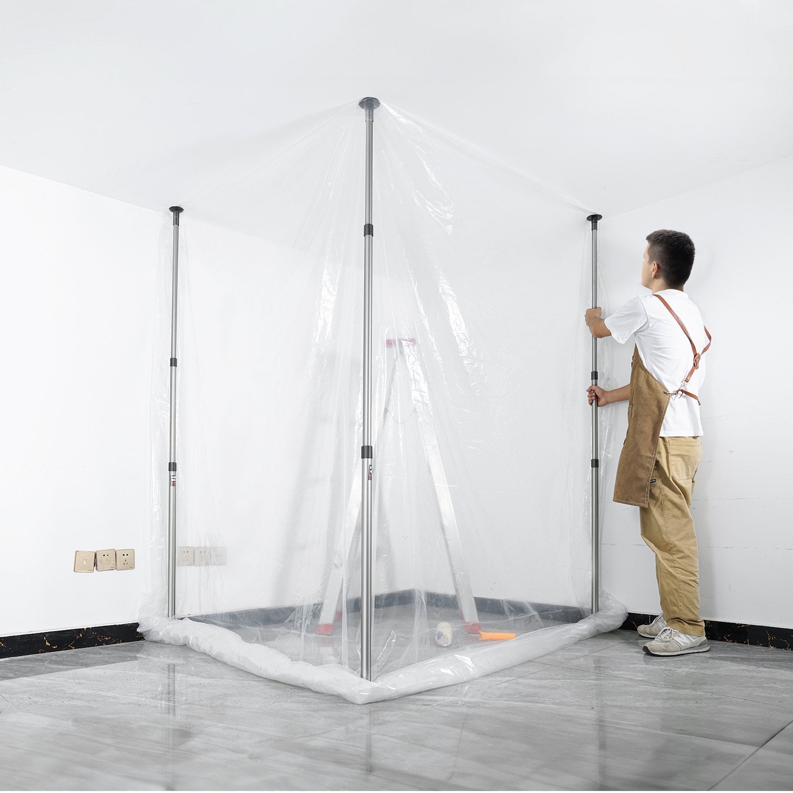 Dust Barrier Poles 12 Ft System with Magnetic Zipper & Plastic Film Kit