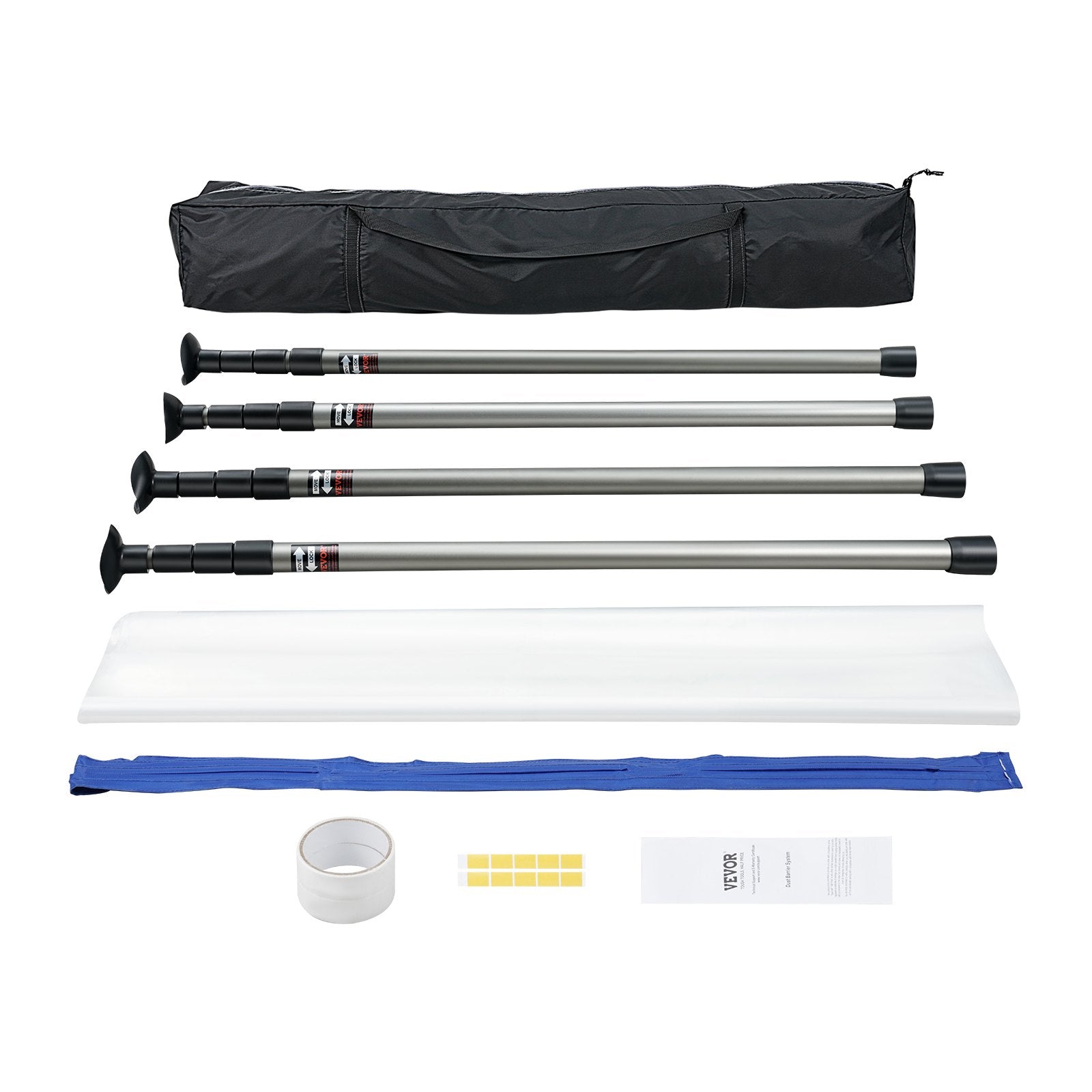 Dust Barrier Poles 12 Ft System with Magnetic Zipper & Plastic Film Kit