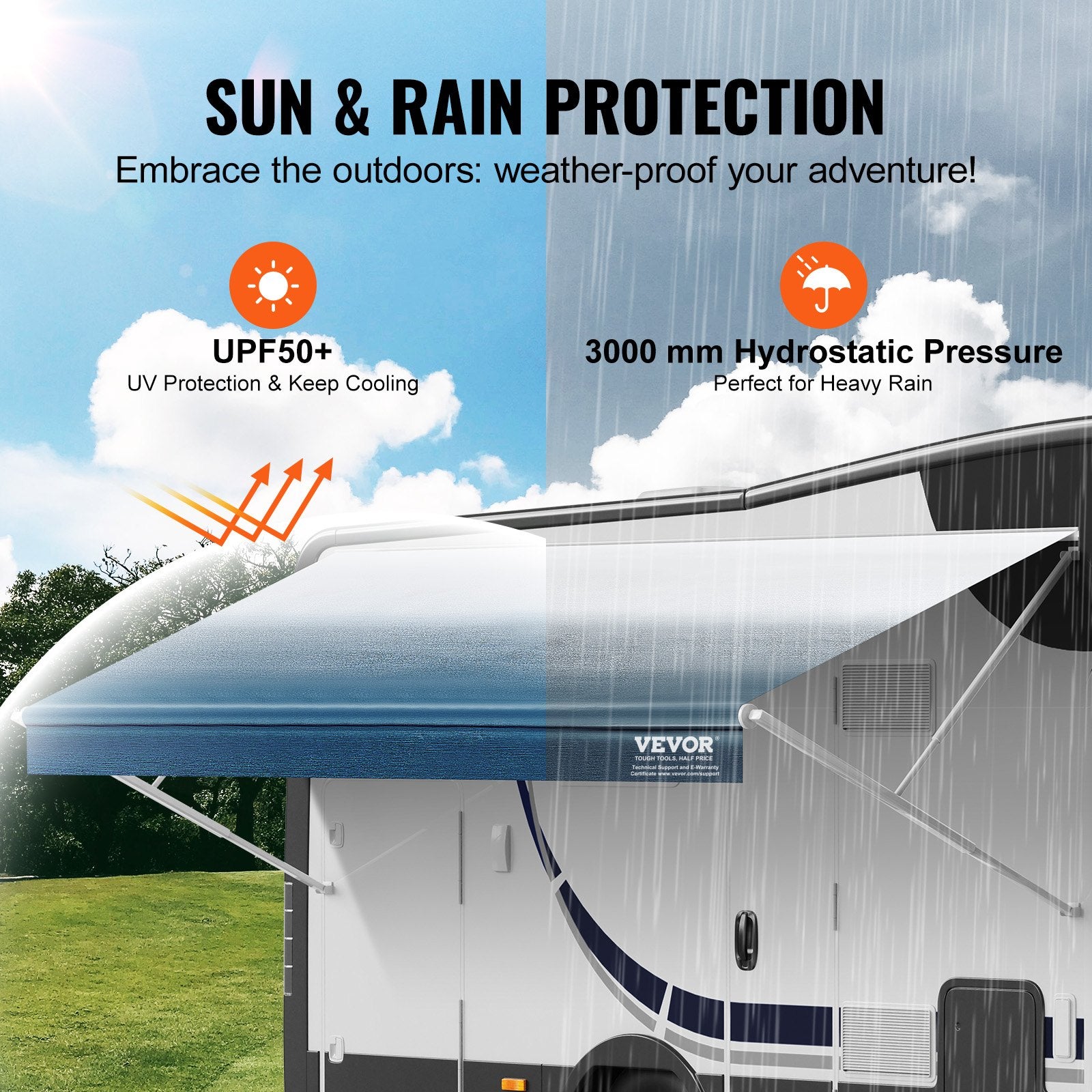 RV Awning Fabric Replacement 615cm 21ft Heavy Duty 3-Ply PVC Waterproof Blue