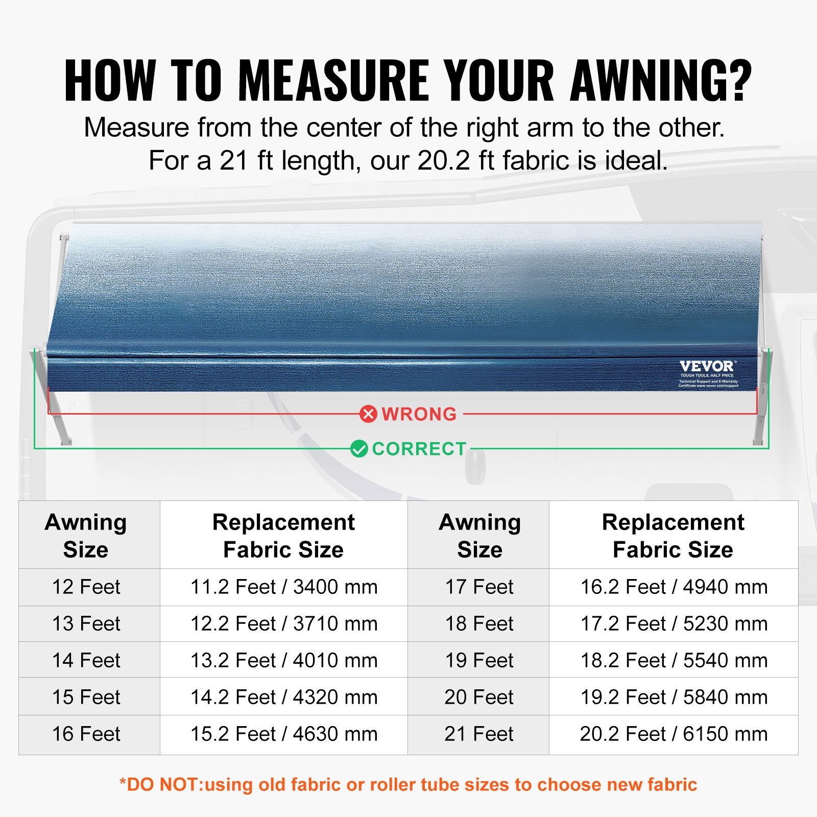 RV Awning Fabric Replacement 615cm 21ft Heavy Duty 3-Ply PVC Waterproof Blue