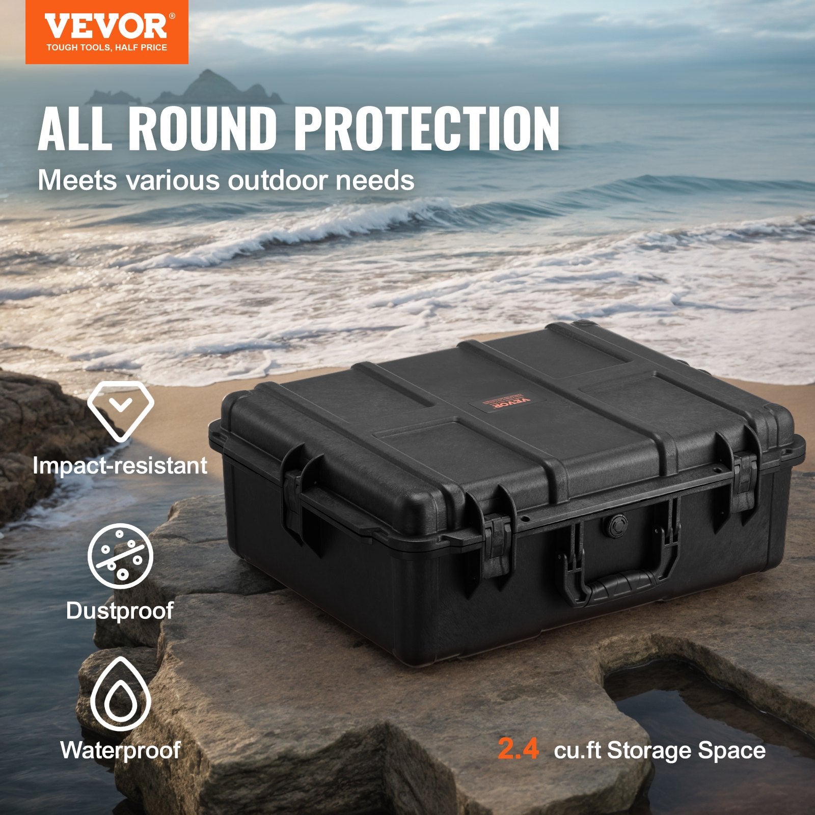 Weatherproof Hard Case Heavy Duty Protective Dry Box with Foam Pull Handles IP67