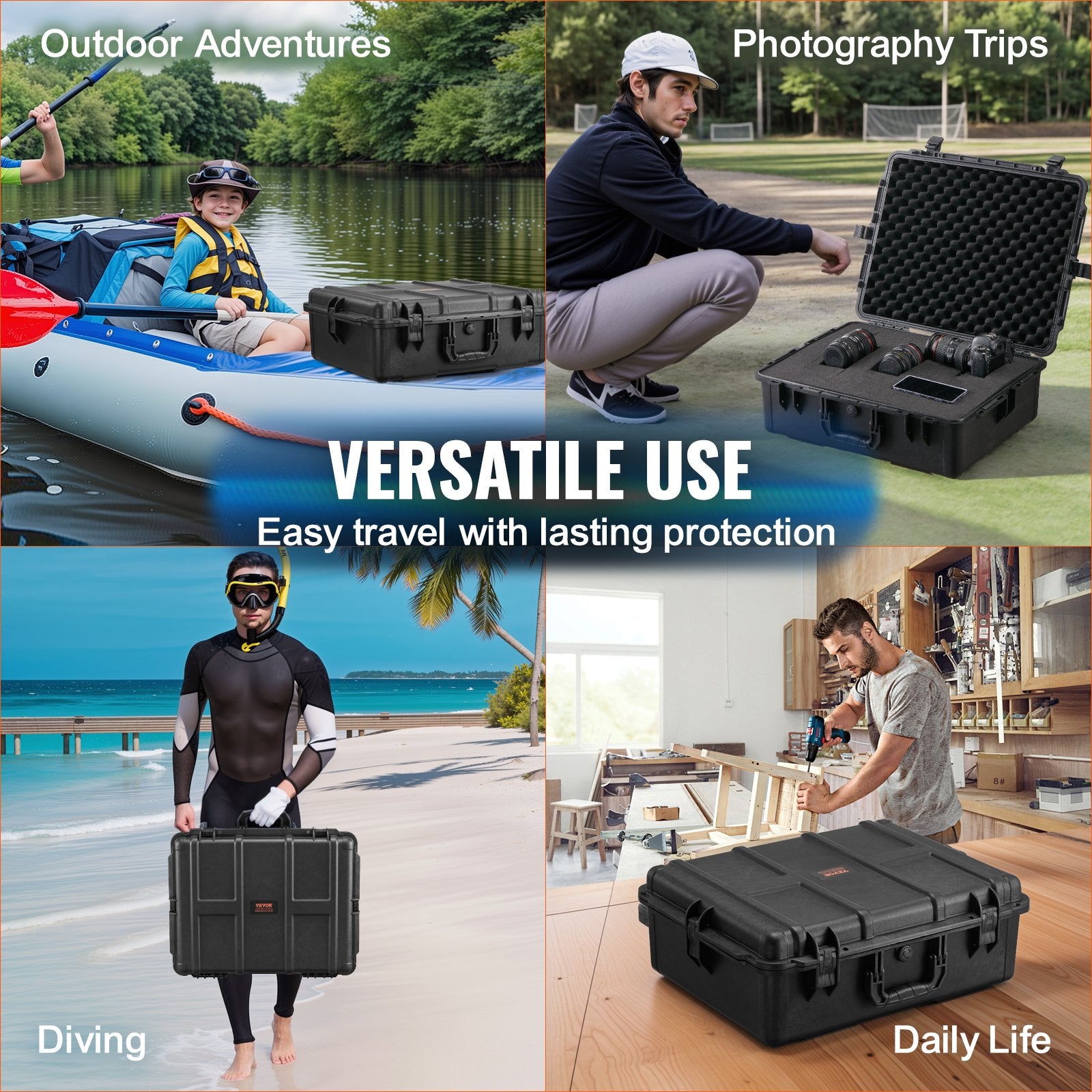 Weatherproof Hard Case Heavy Duty Protective Dry Box with Foam Pull Handles IP67