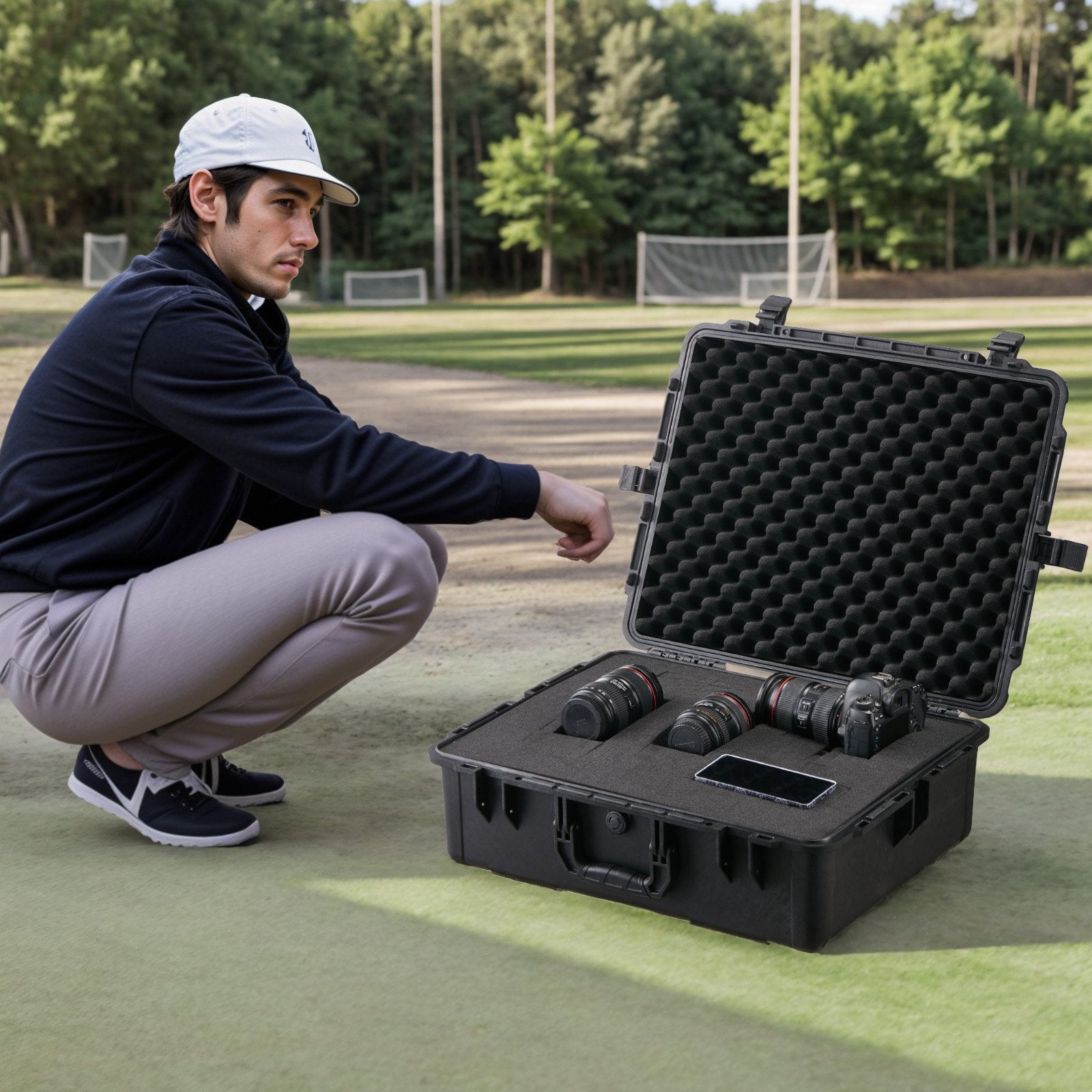 Weatherproof Hard Case Heavy Duty Protective Dry Box with Foam Pull Handles IP67
