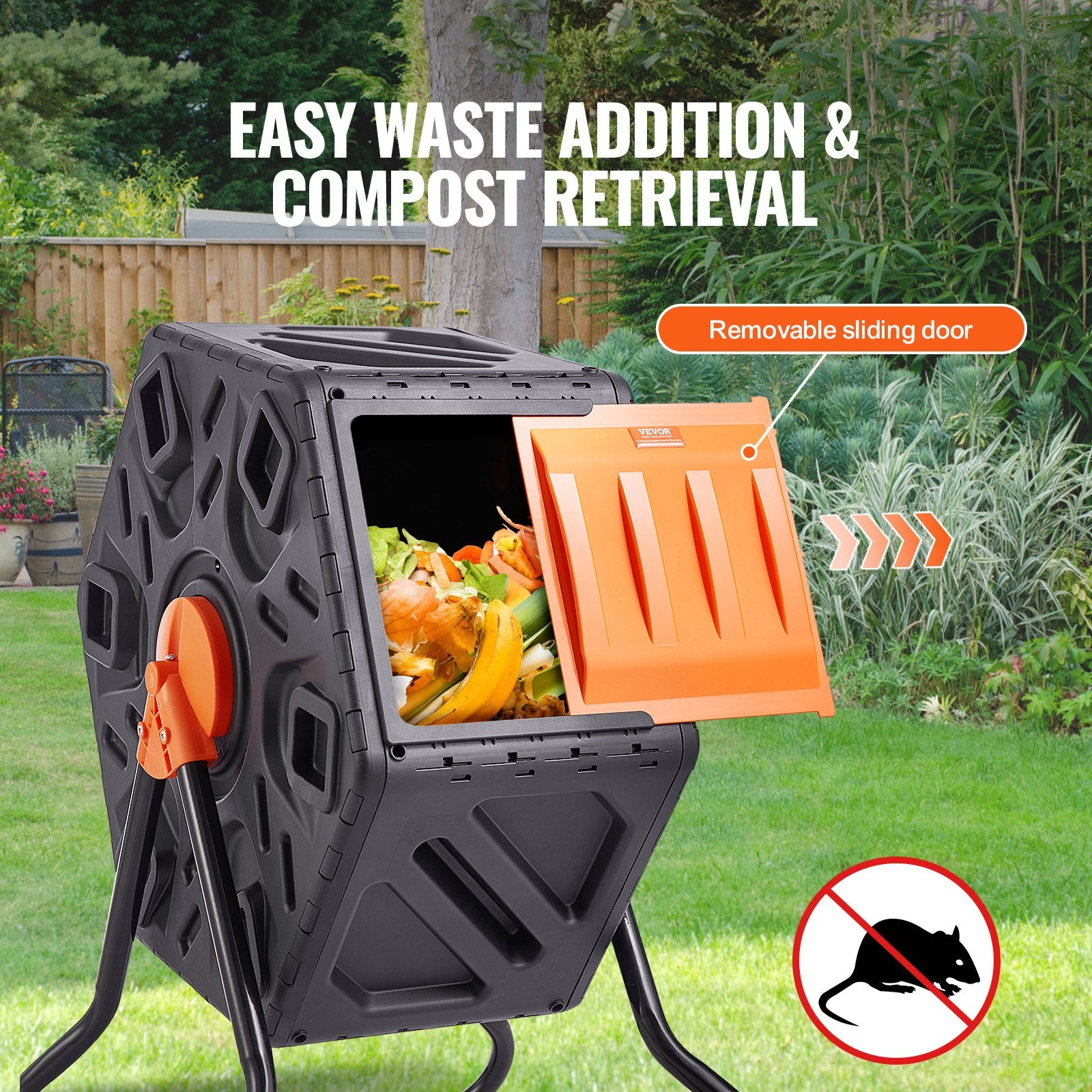 Compost Bin 18.5-Gal Small Rotating Tumbler with Sliding Door Steel Frame