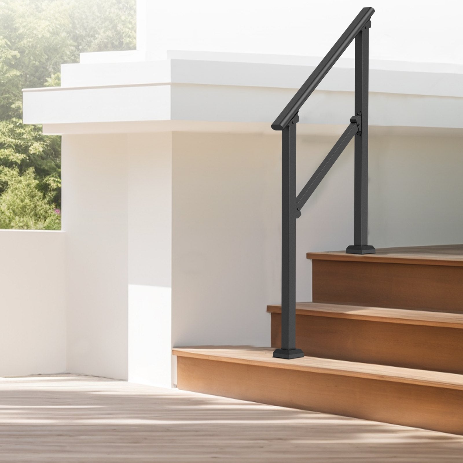 Handrails for Outdoor Steps 2-3 Step Carbon Steel Stair Rail Kit Black Square
