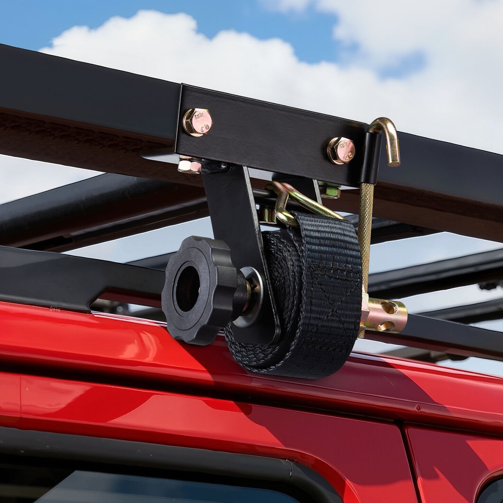 Ladder Rack Ratchet Straps 38mm x 2.25m J-Hooks 226.8kg Black Square 4-Pack