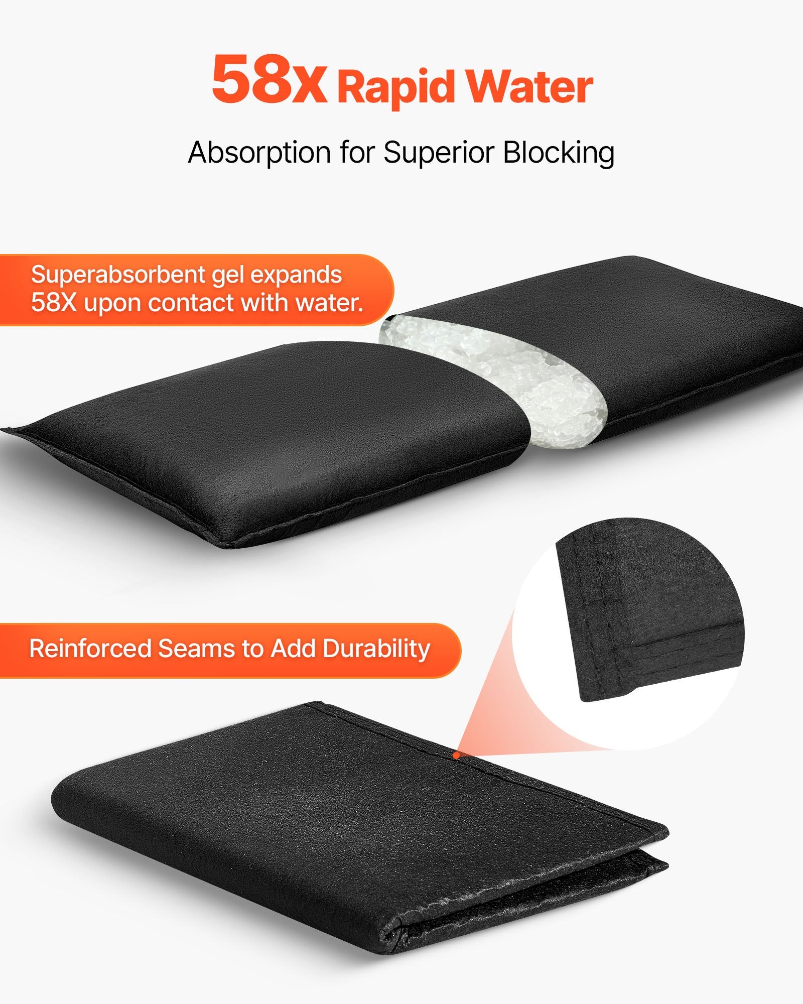 Flood Barrier 6-Pack, 830x430mm Water-Activated Reusable Sandless Flood Bags