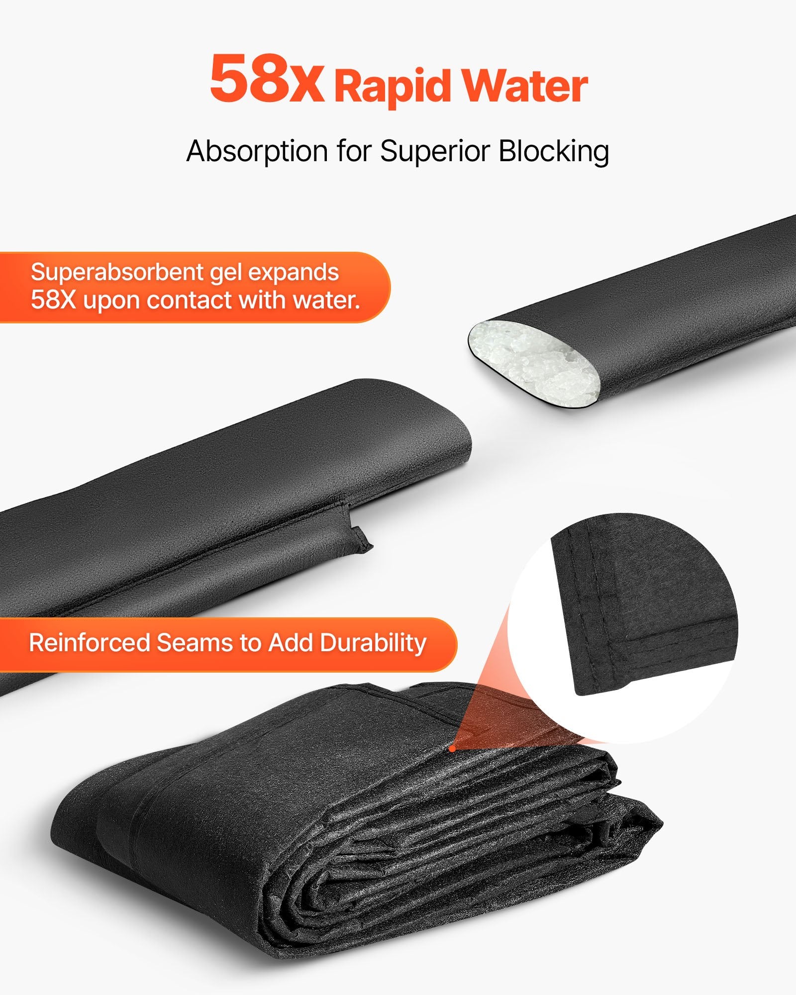Flood Barrier 8-Pack, 480x435mm Water-Activated Reusable Sandless Flood Bags