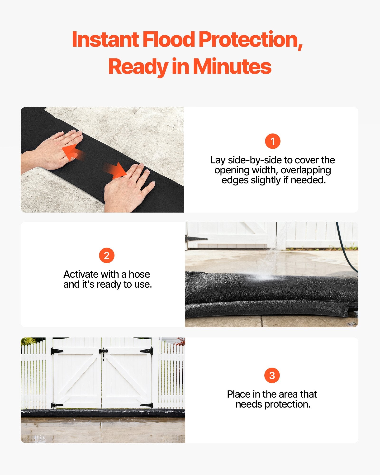 Flood Barrier 8-Pack, 480x435mm Water-Activated Reusable Sandless Flood Bags