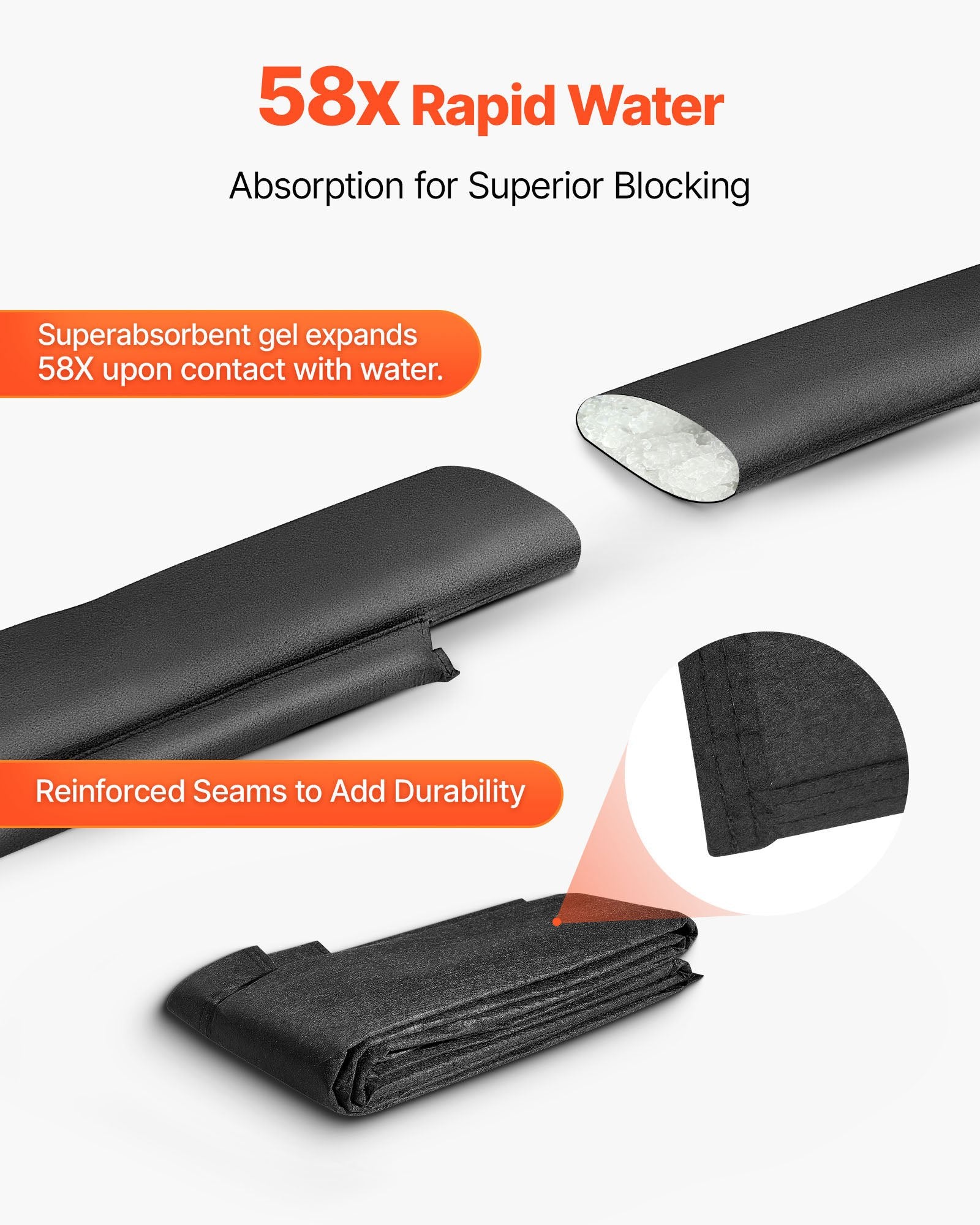 Flood Barrier 8-Pack, 3050x210mm Water-Activated Reusable Sandless Flood Bags