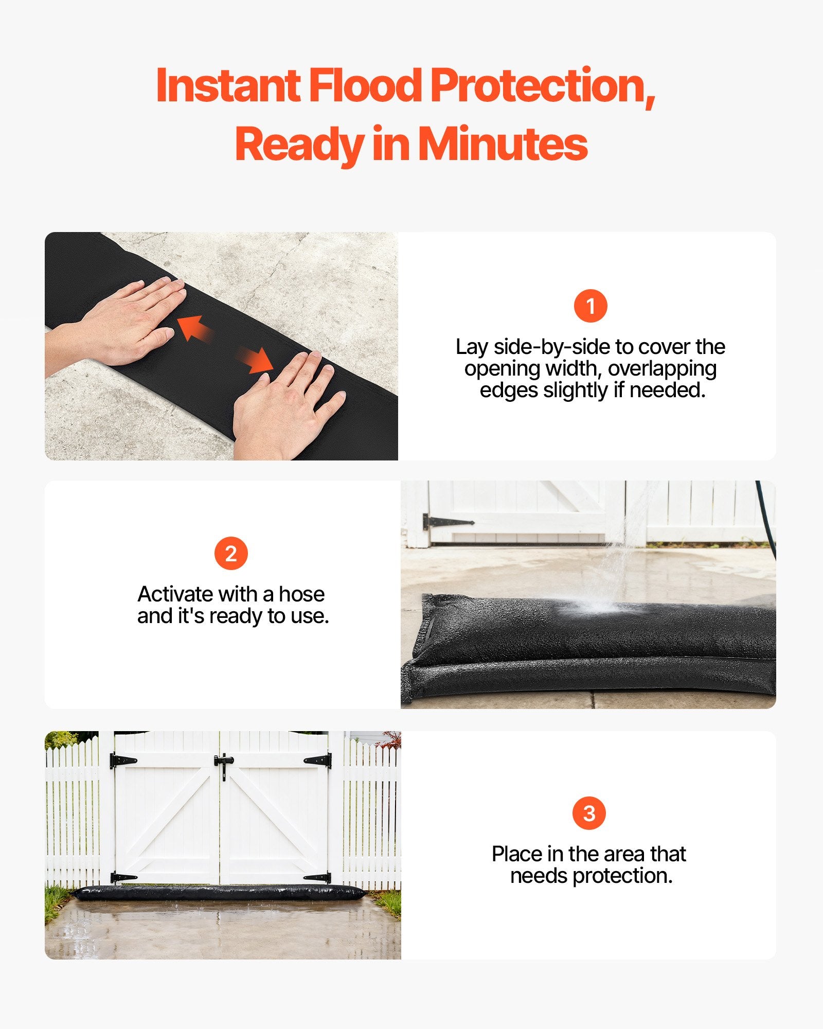 Flood Barrier 8-Pack, 3050x210mm Water-Activated Reusable Sandless Flood Bags