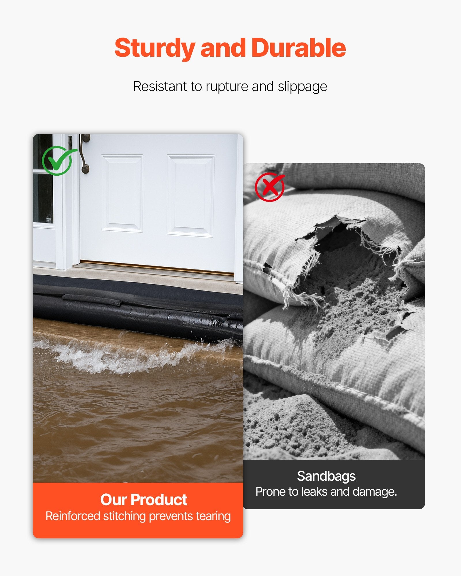 Flood Barrier 8-Pack, 3050x210mm Water-Activated Reusable Sandless Flood Bags