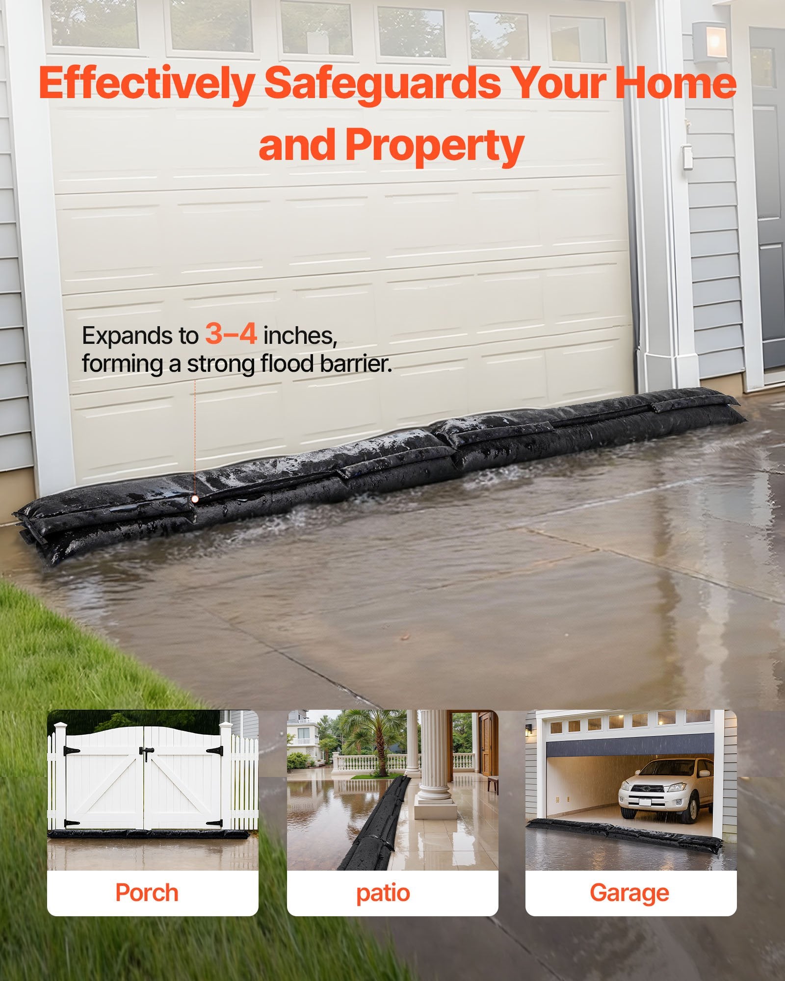 Flood Barrier 10-Pack, 1530x210mm Water-Activated Reusable Sandless Flood Bags
