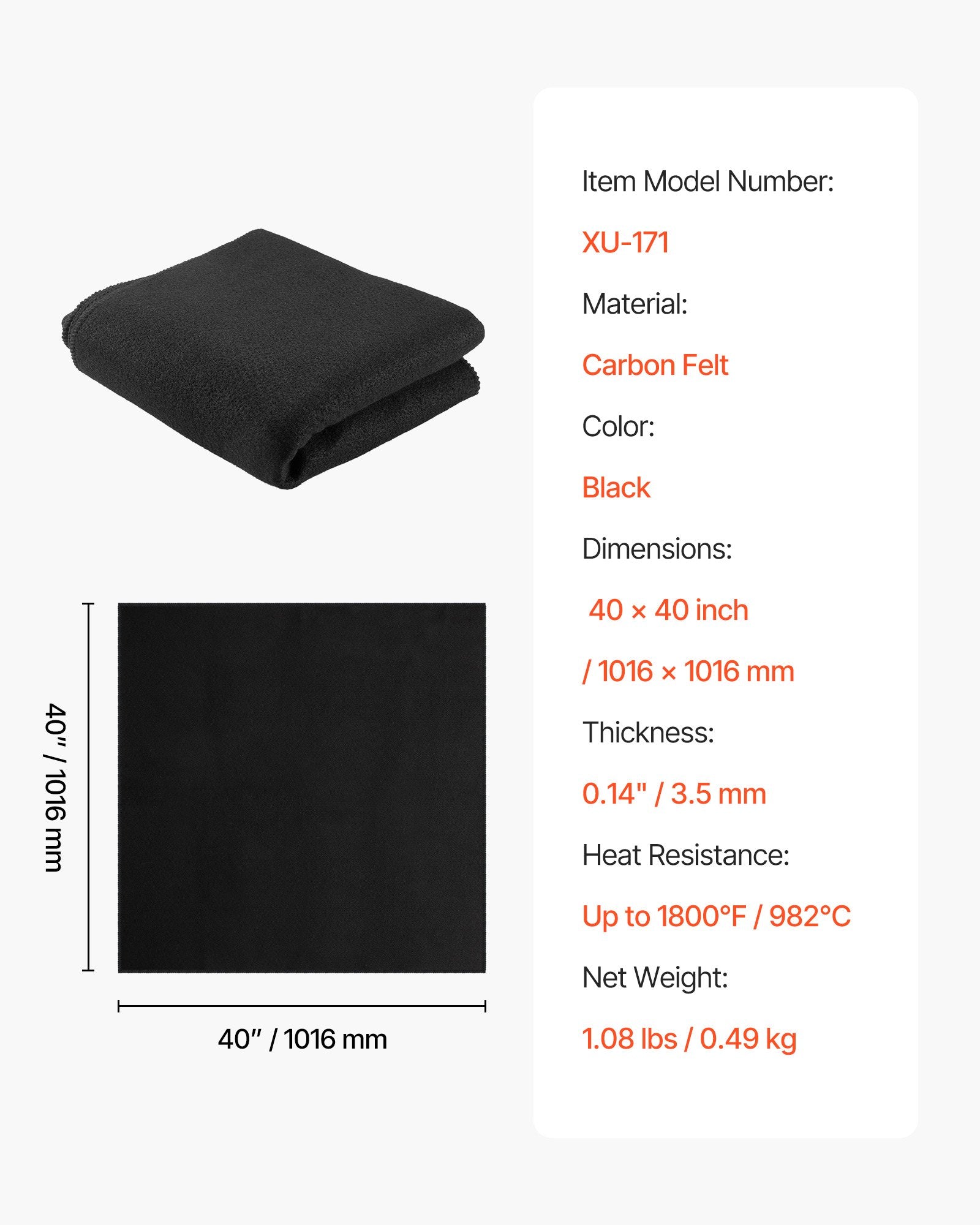 Carbon Felt Welding Blanket 1016x1016mm 3.5mm Flame Retardant Heat-Resistant