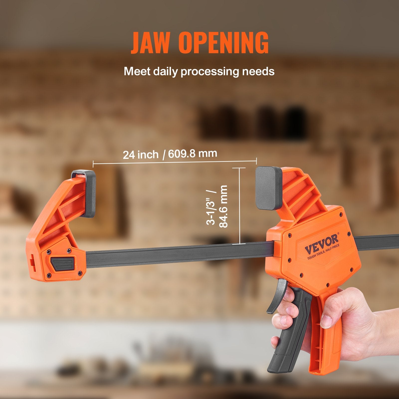 2-Pack 610mm Bar Clamps One-Handed F Clamp/Spreader 300lbs Load Limit