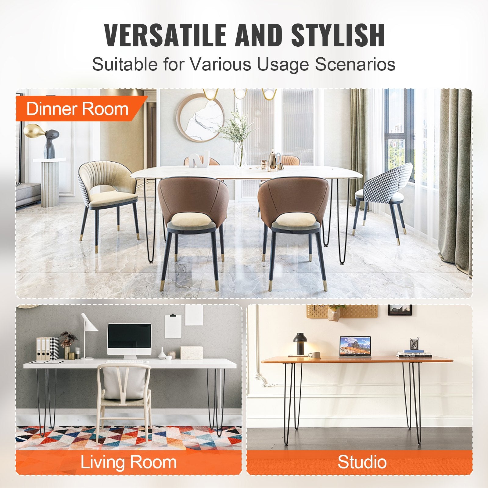 Hairpin Furniture Legs 711.2MM 4PCS, Metal Table Desk Nightstand, 226.8KG Load