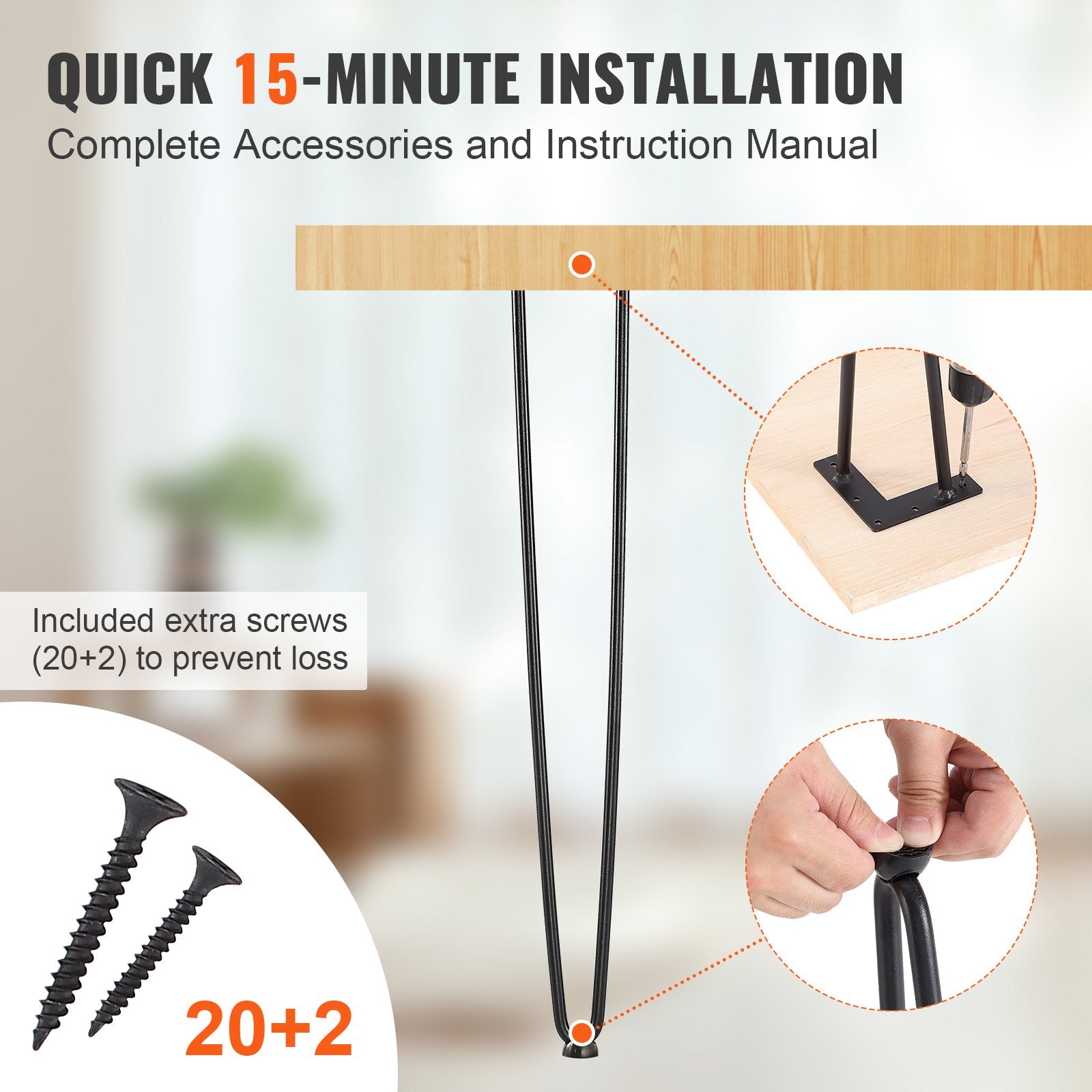 Hairpin Furniture Legs 711.2MM 4PCS, Metal Table Desk Nightstand, 226.8KG Load
