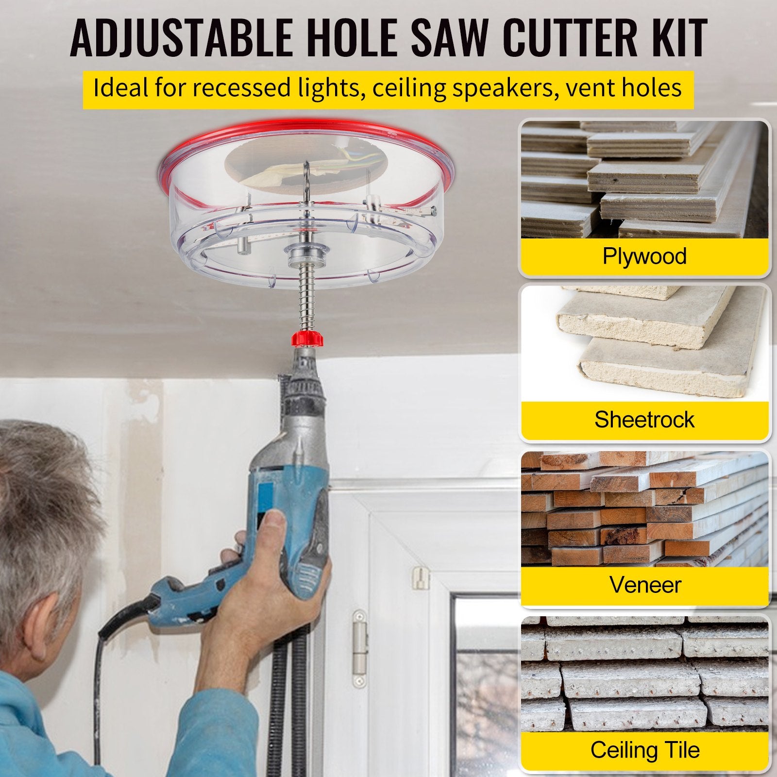 Adjustable Hole Saw Cutter Kit 40–300mm with Dust Shield & Pilot Bits