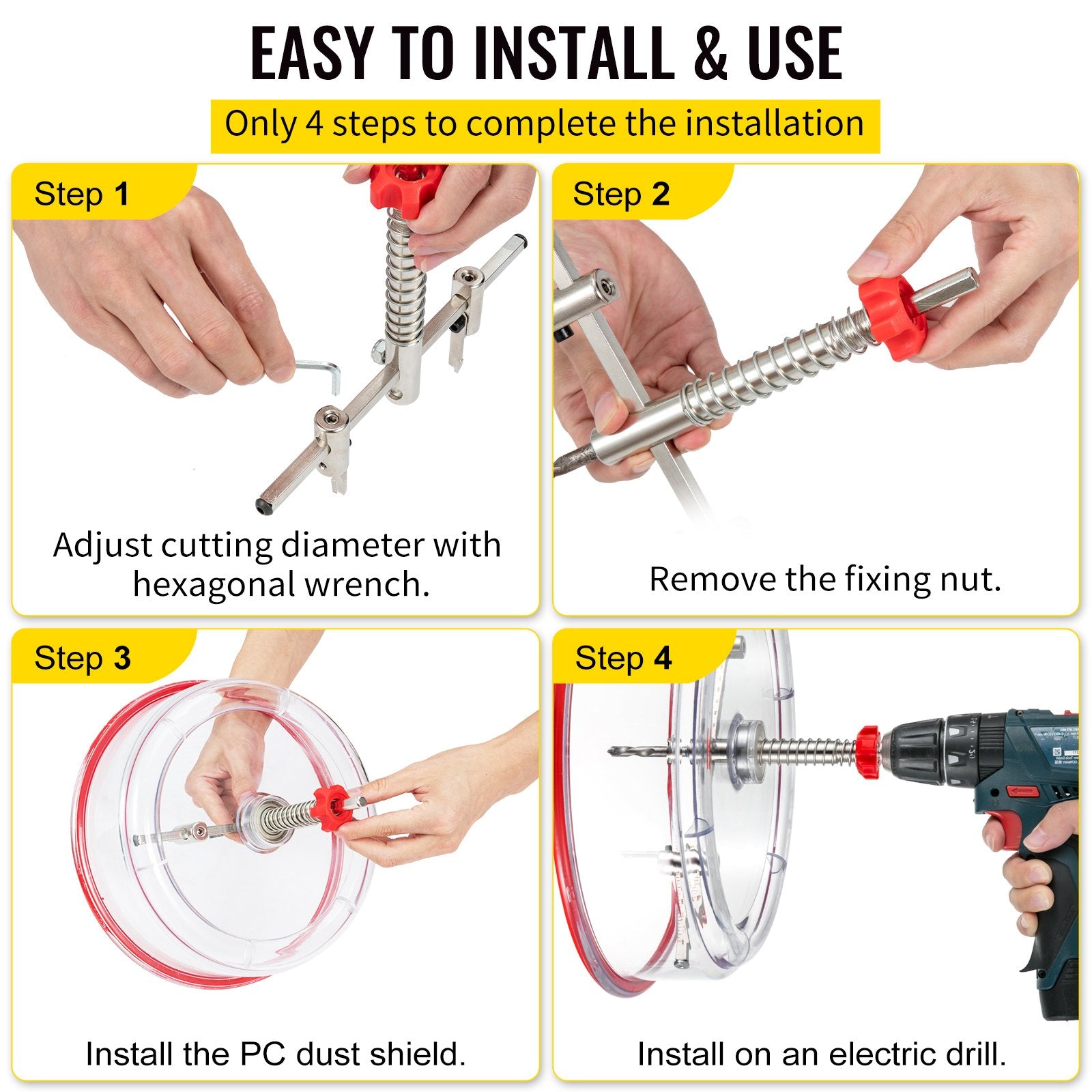 Adjustable Hole Saw Cutter Kit 40–300mm with Dust Shield & Pilot Bits
