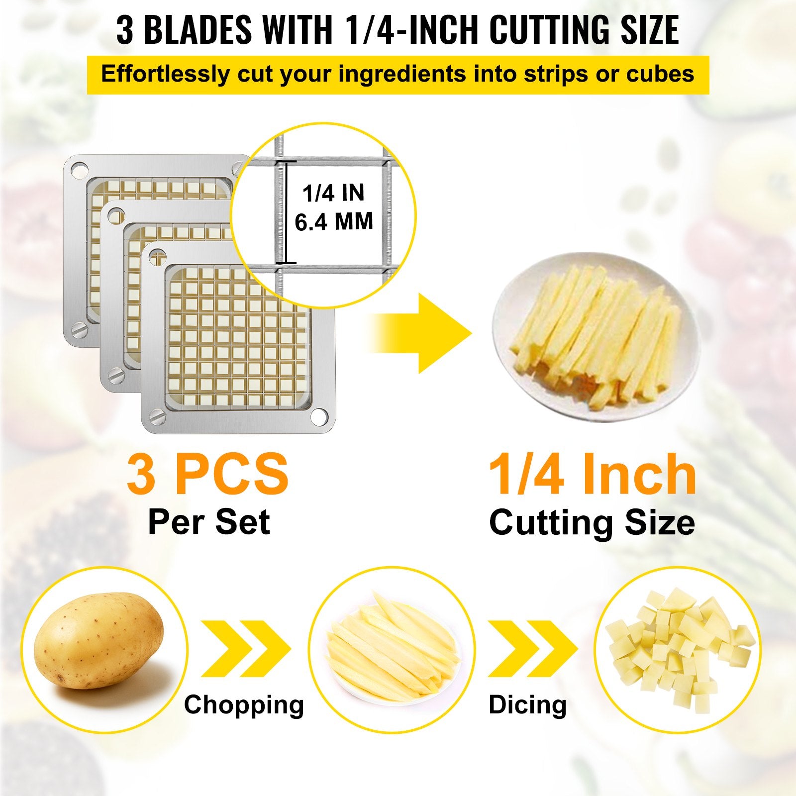 Replacement Chopper Blade 1/4 in 3PCS with 6 Extra Knives Stainless Steel Dicer