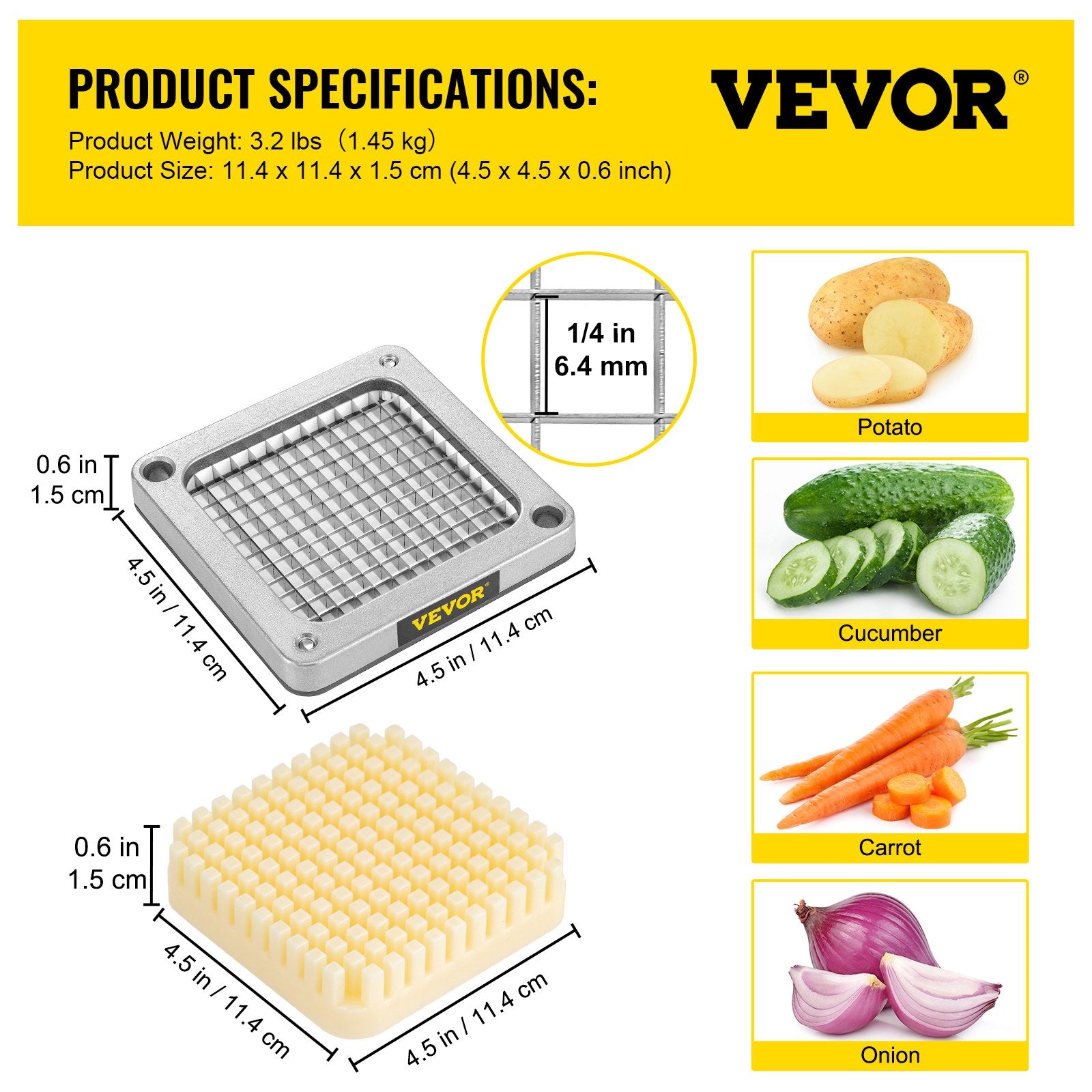 Replacement Chopper Blade 1/4 in 3PCS with 6 Extra Knives Stainless Steel Dicer