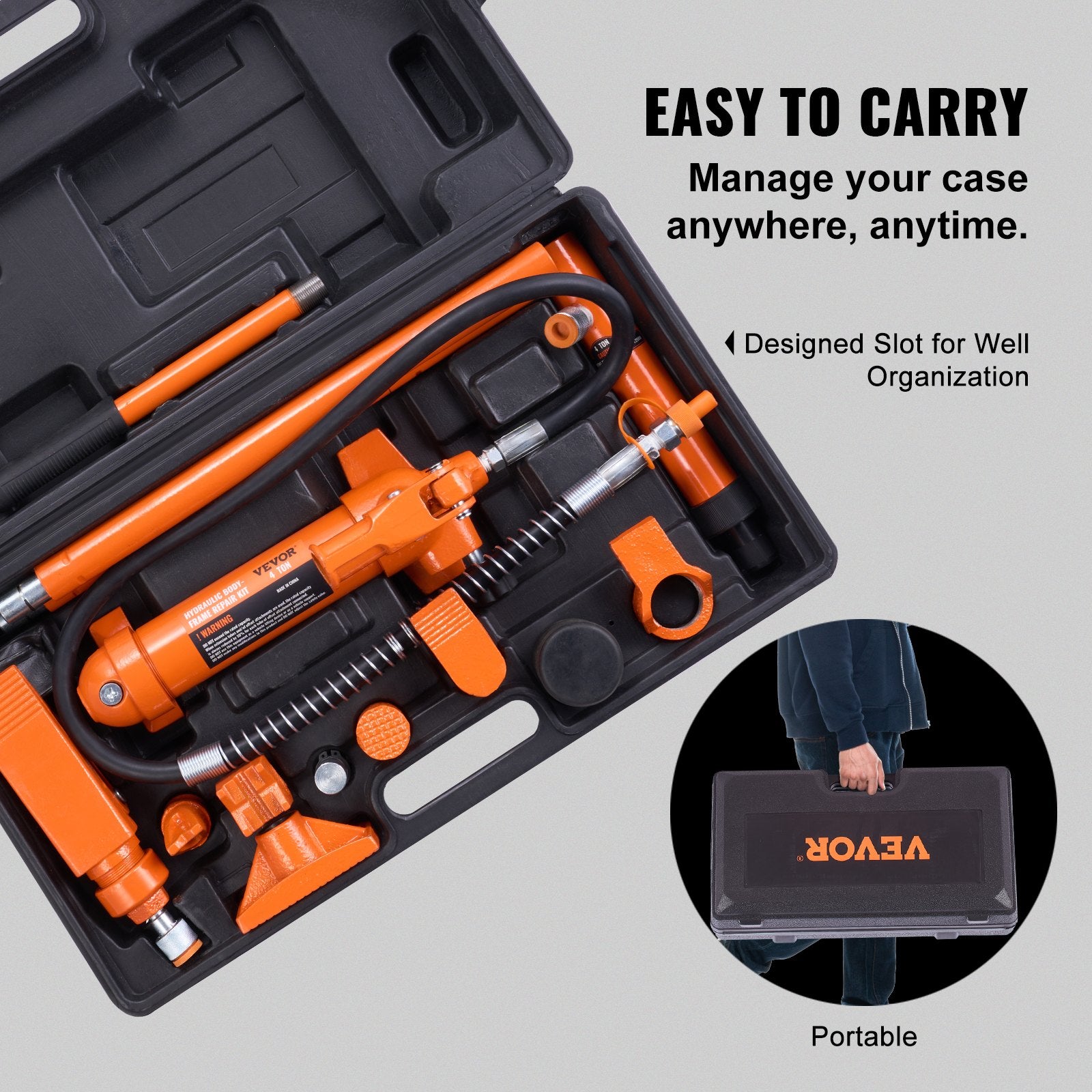 Porta Power Kit 4 Ton Portable Hydraulic Jack 3.9ft Oil Hose Car Repair 8800lbs