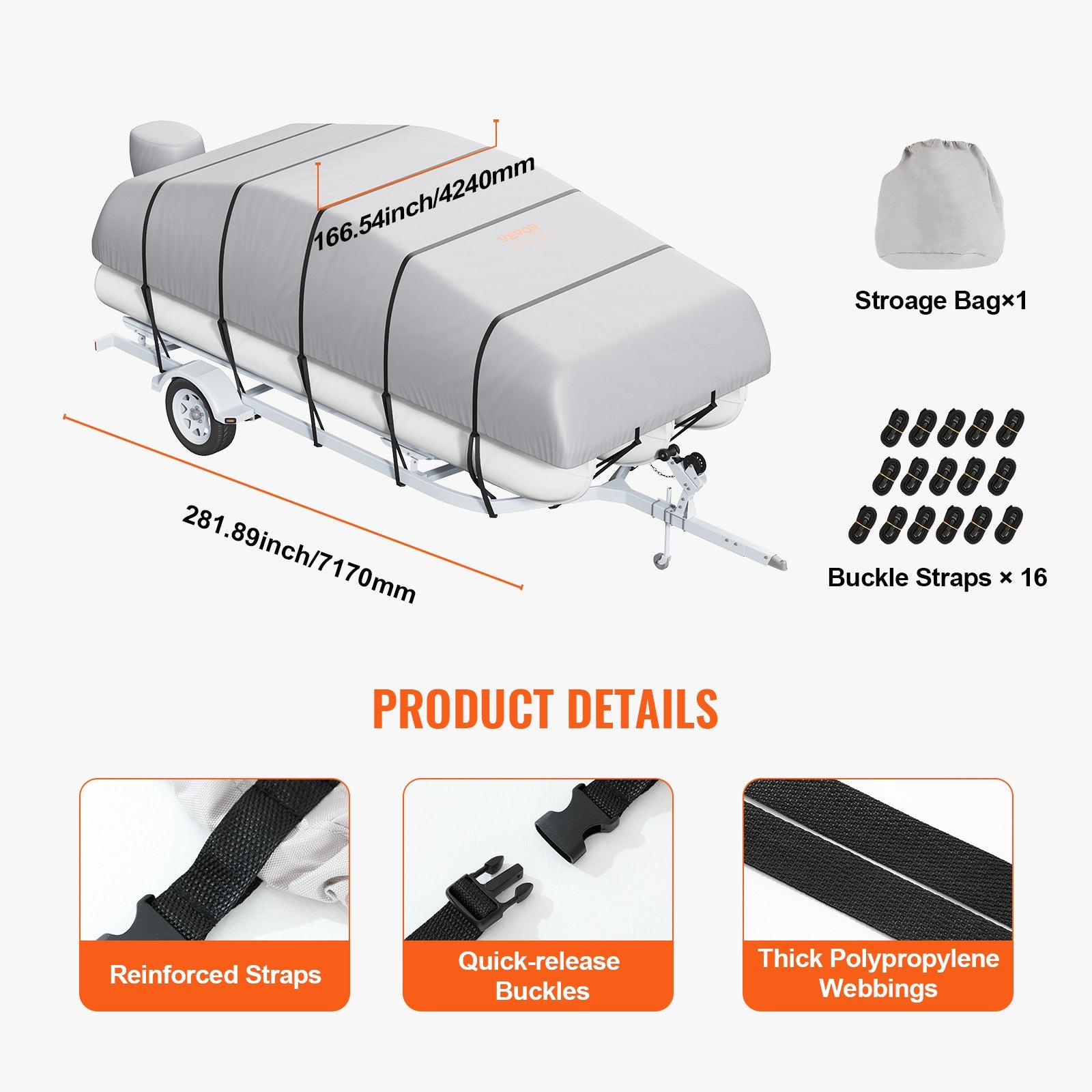 Waterproof Pontoon Boat 19-20 ft with Motor Cover and Buckle Straps