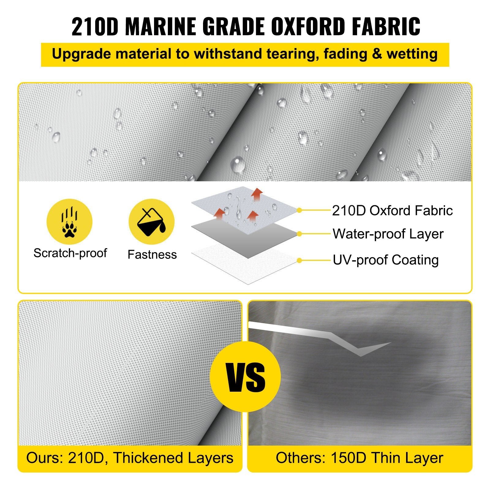 Pontoon Boat Cover 25'-28' Heavy Duty 600D Oxford Waterproof Poles Straps Gray