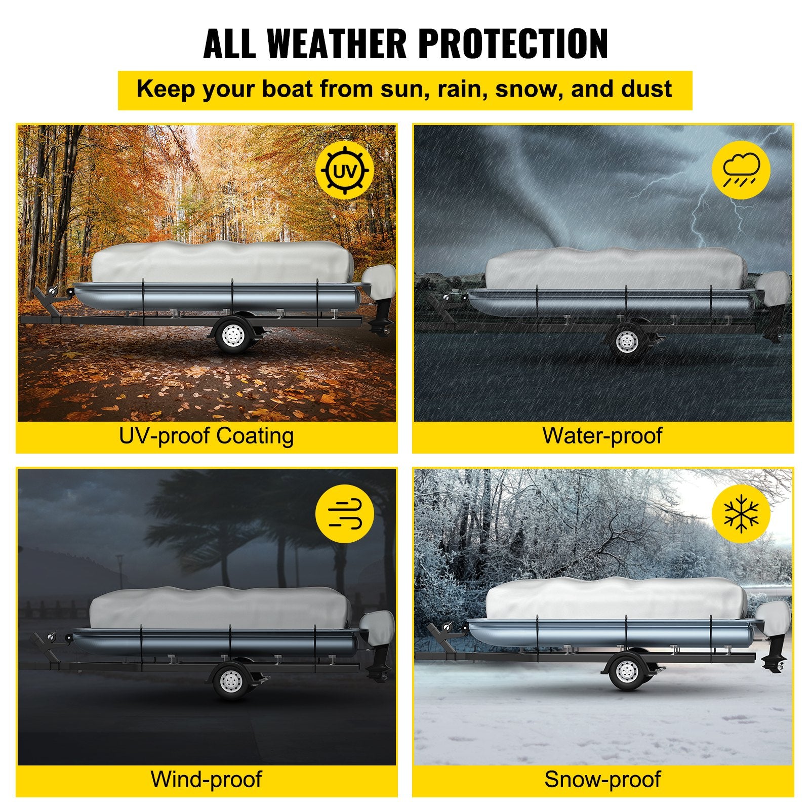Pontoon Boat Cover 25'-28' Heavy Duty 600D Oxford Waterproof Poles Straps Gray