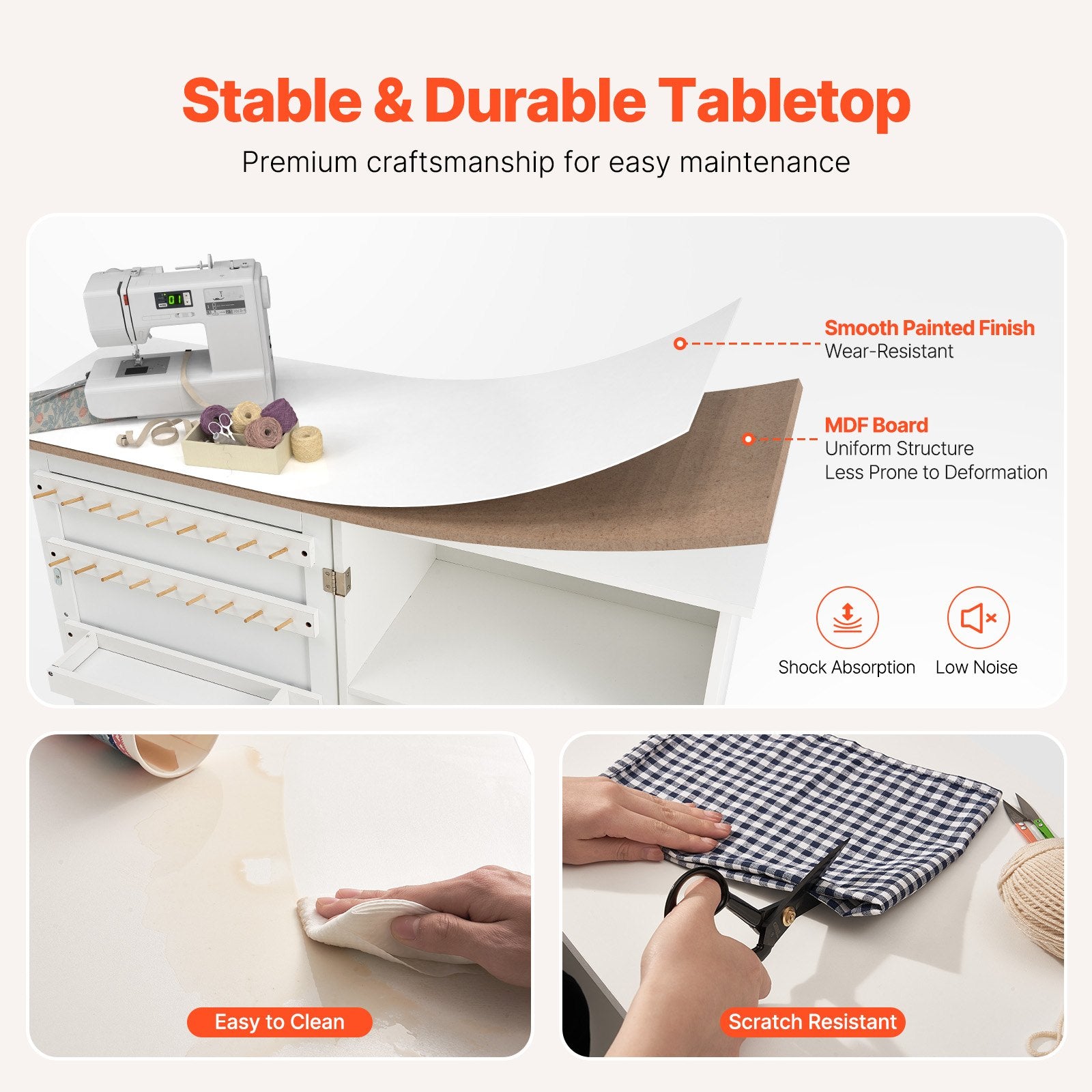 Folding Sewing Table with Wheels, Shelves, Storage, Cabinet for Sewing Machine
