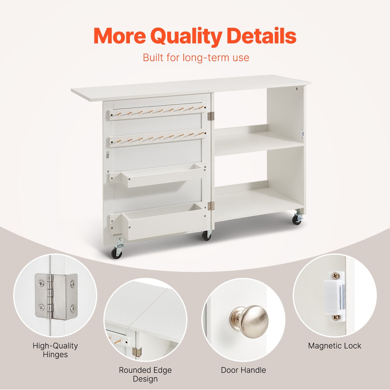 Folding Sewing Table with Wheels, Shelves, Storage, Cabinet for Sewing Machine