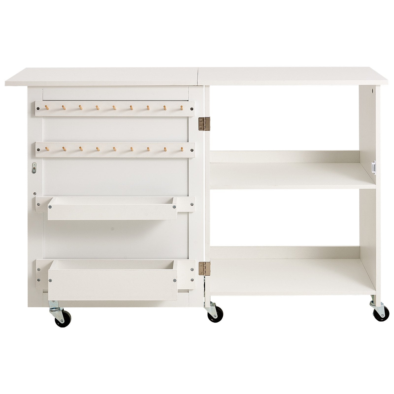 Folding Sewing Table with Wheels, Shelves, Storage, Cabinet for Sewing Machine