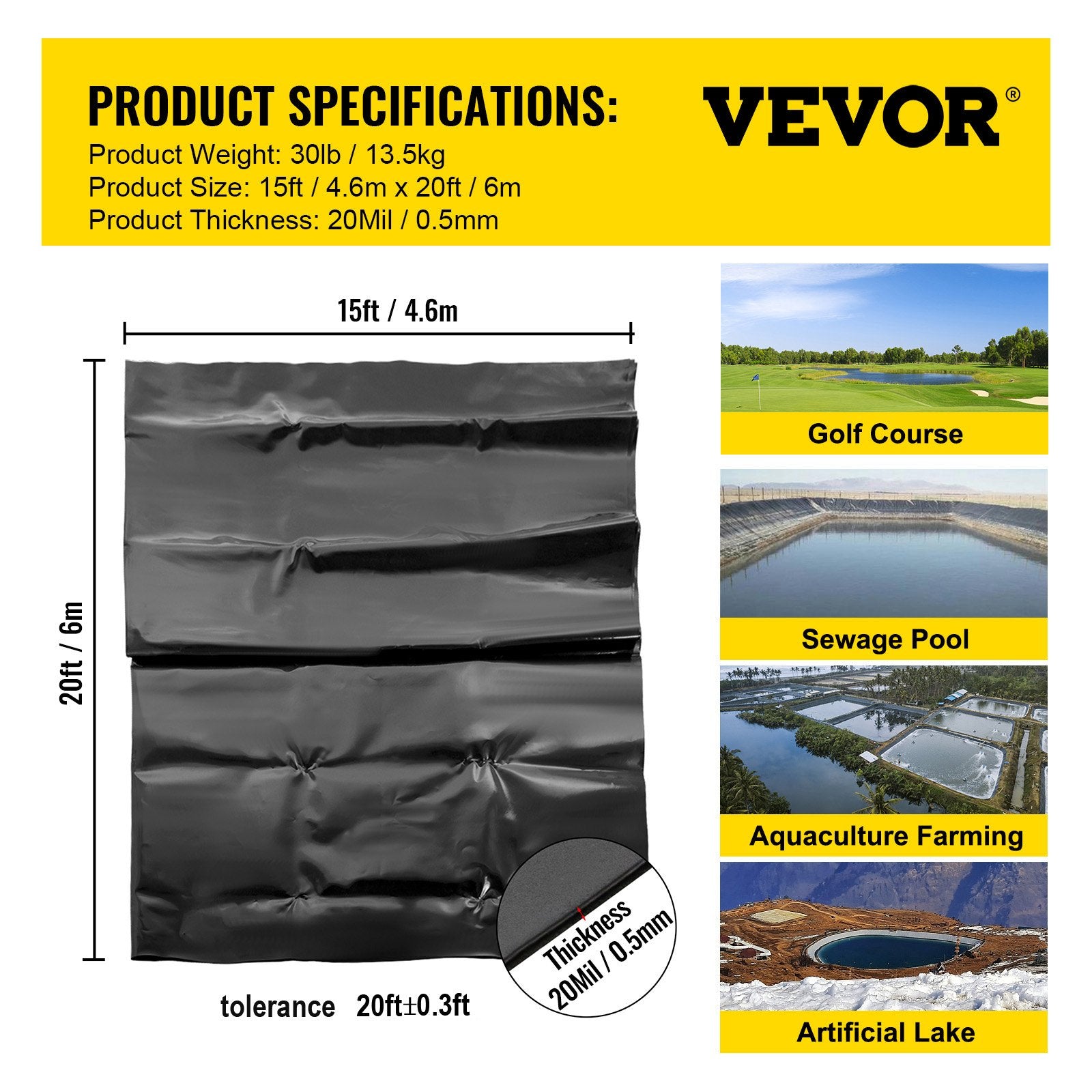 LLDPE Pond Liner 15x20ft 20 Mil Fish Pond Liners for Waterfall and Ponds