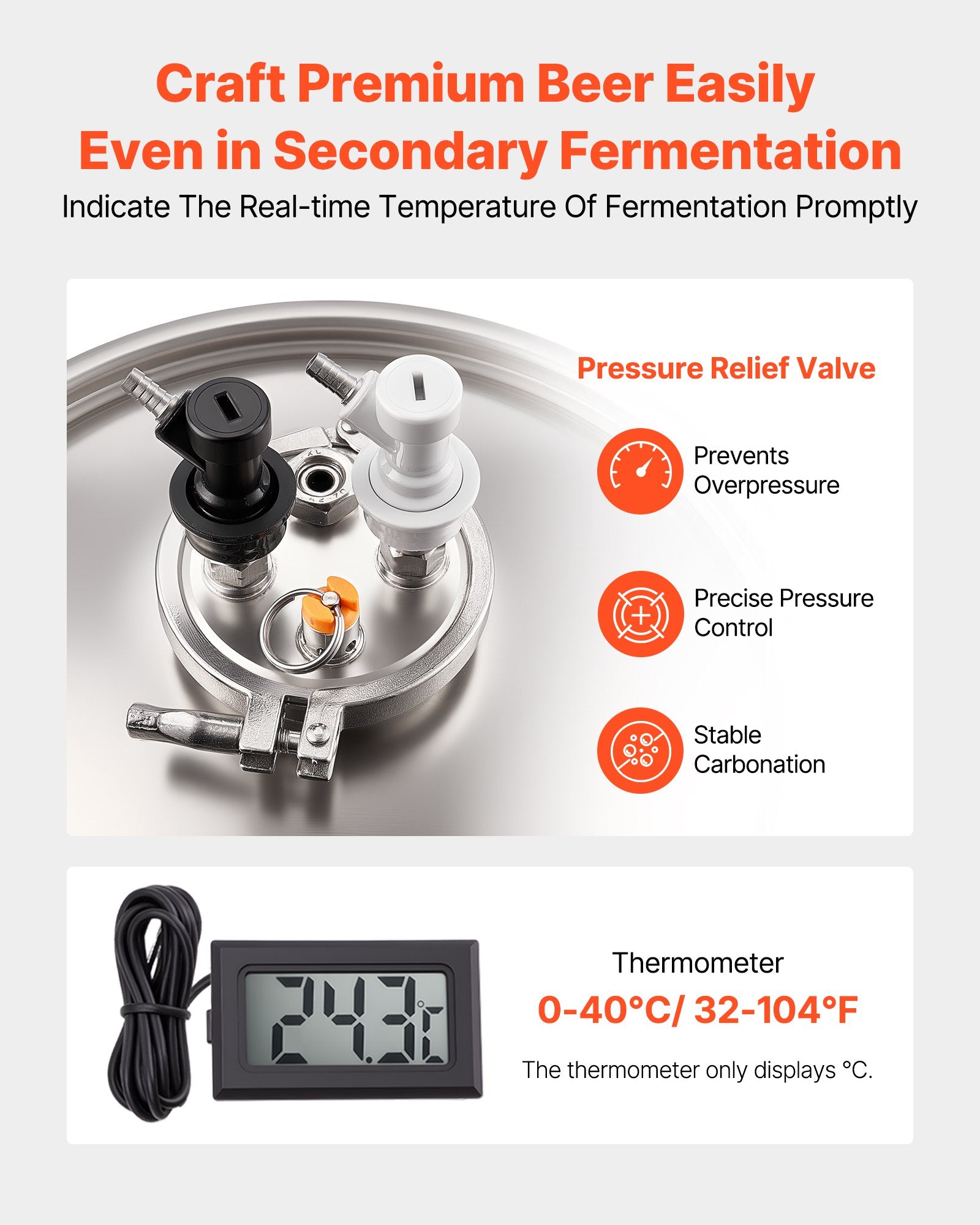 Stainless Steel 8 Gal/30L Conical Fermenter with Legs, Lid, Handle & Thermometer