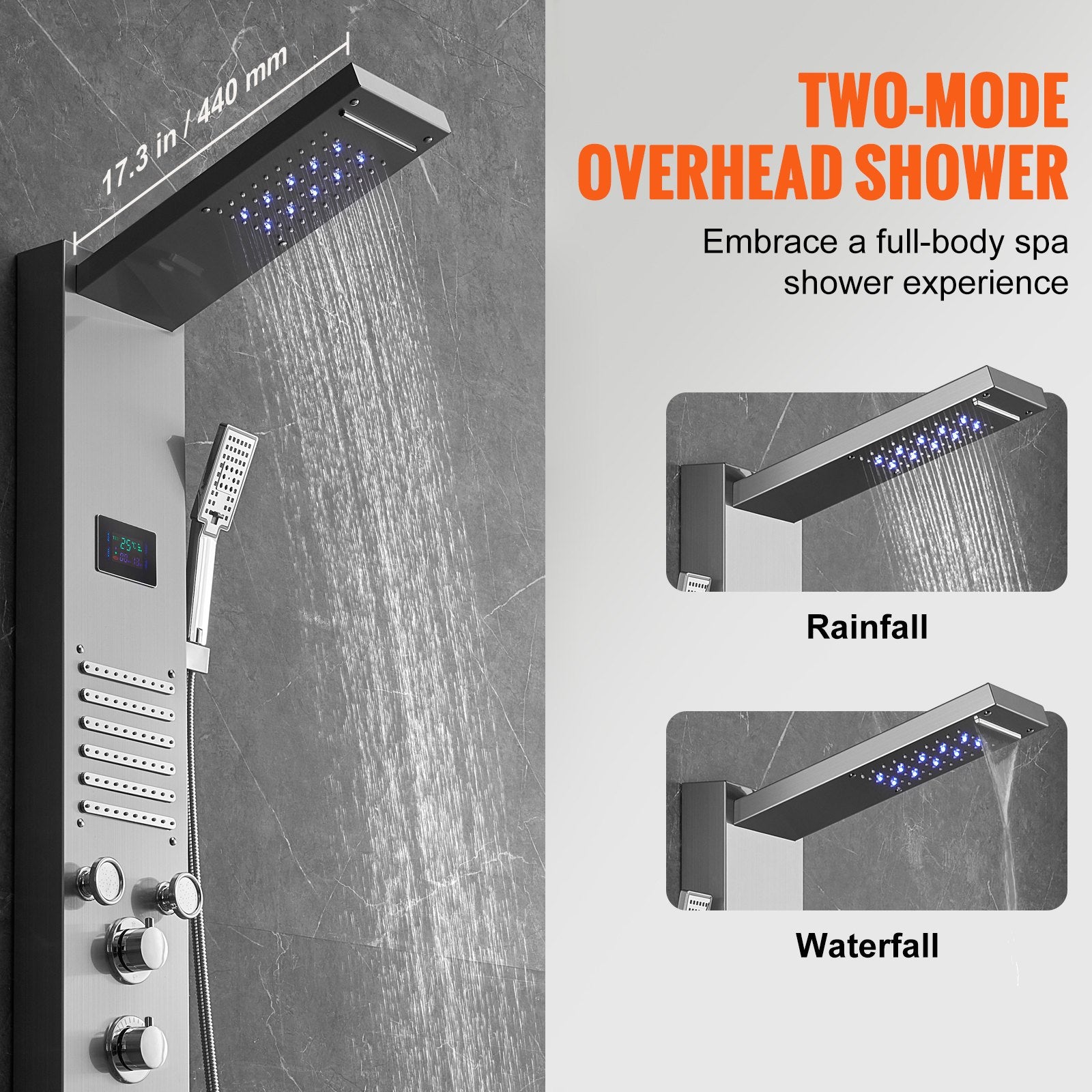 Shower Panel System 6 Modes LED Display 5 Massage Jets Rainfall Handheld Tub Spout