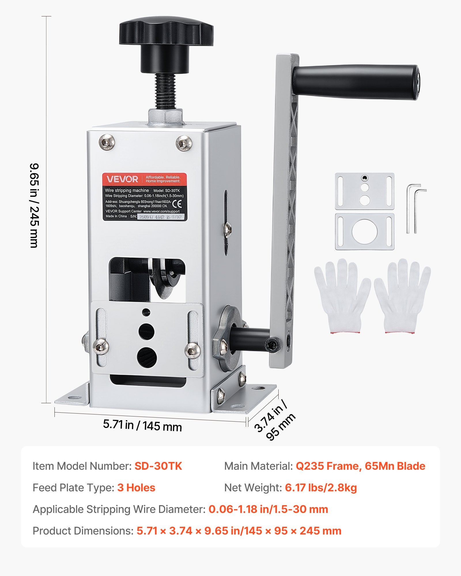 Manual Wire Stripper Machine 1.5-30mm Copper Cable Stripper Hand or Drill
