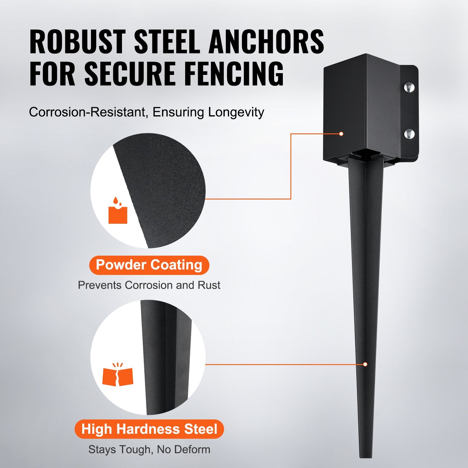 Fence Post Anchor Ground Spike 4 Pack 61x11x11cm Black Coated Metal Garden