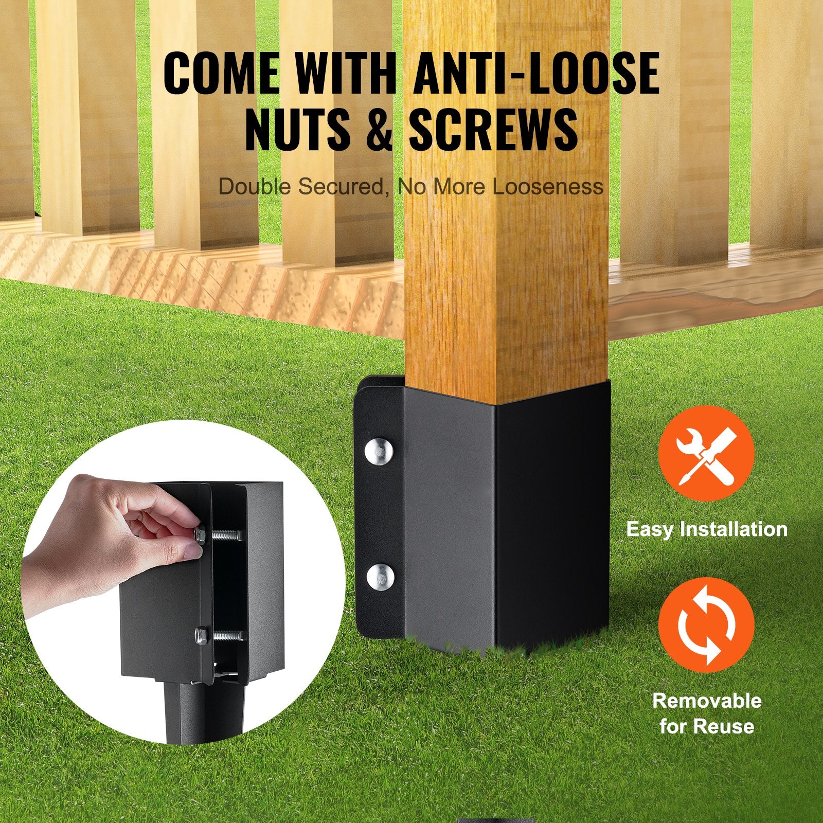 Fence Post Anchor Ground Spike 4 Pack 61x11x11cm Black Coated Metal Garden