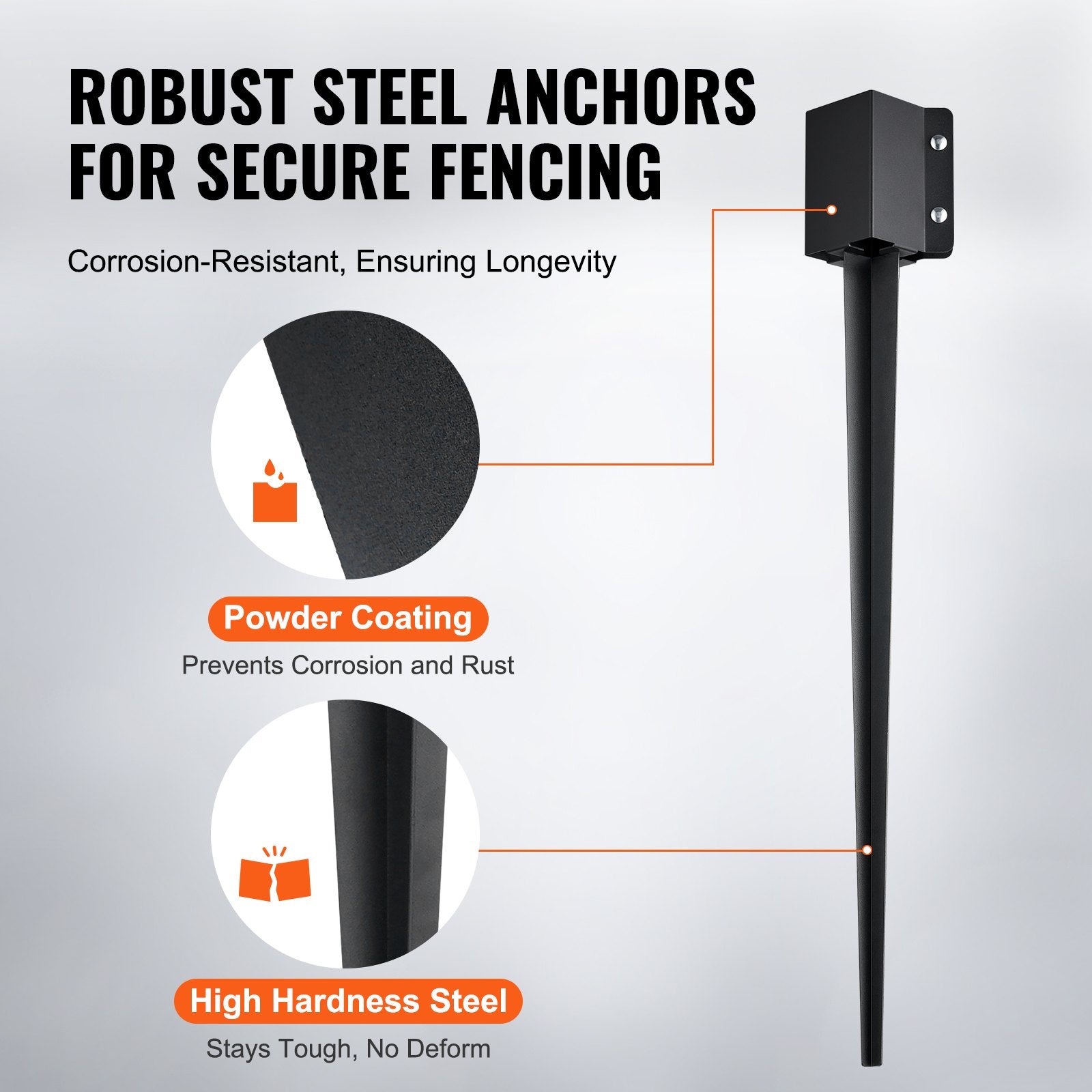 Fence Post Anchor Ground Spike 4-Pack 91x11x11cm Metal Black Powder Coated